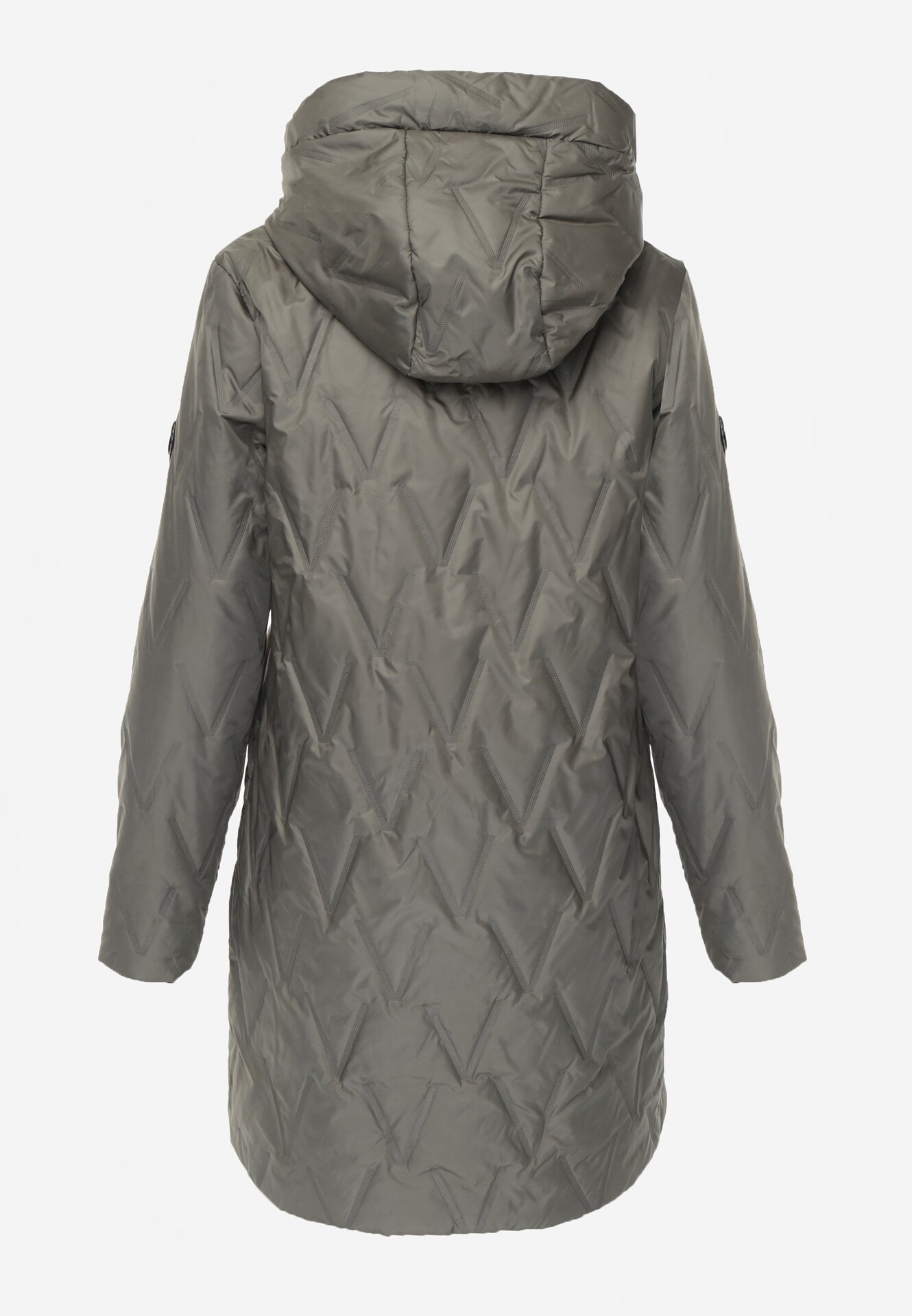 Zielona Pikowana Kurtka Przejściowa Parka z Kapturem o Długim Kroju z Ozdobą Isaline