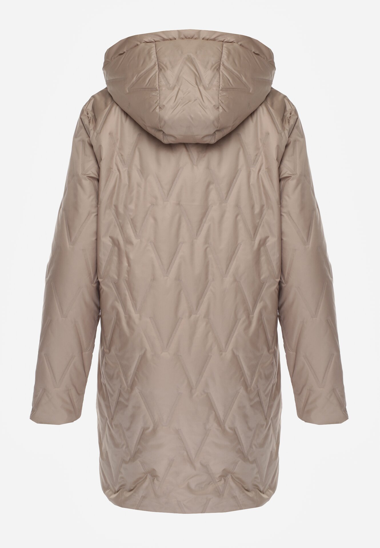 Brązowa Pikowana Kurtka Przejściowa Parka z Kapturem o Długim Kroju z Ozdobą Isaline