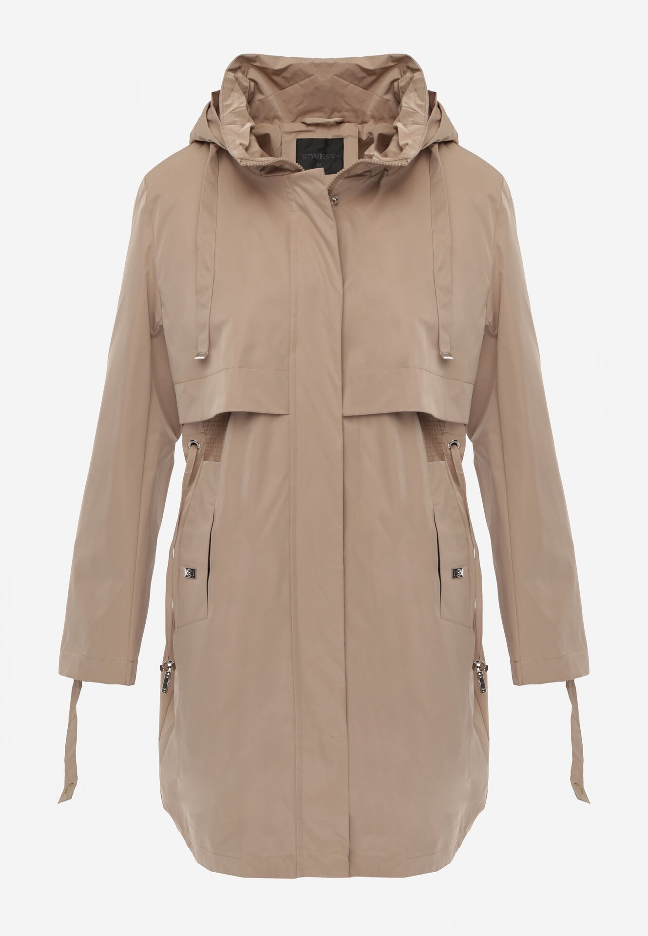 Brązowa Kurtka w Stylu Parki z Odpinanym Kapturem i Sznurkami Enang