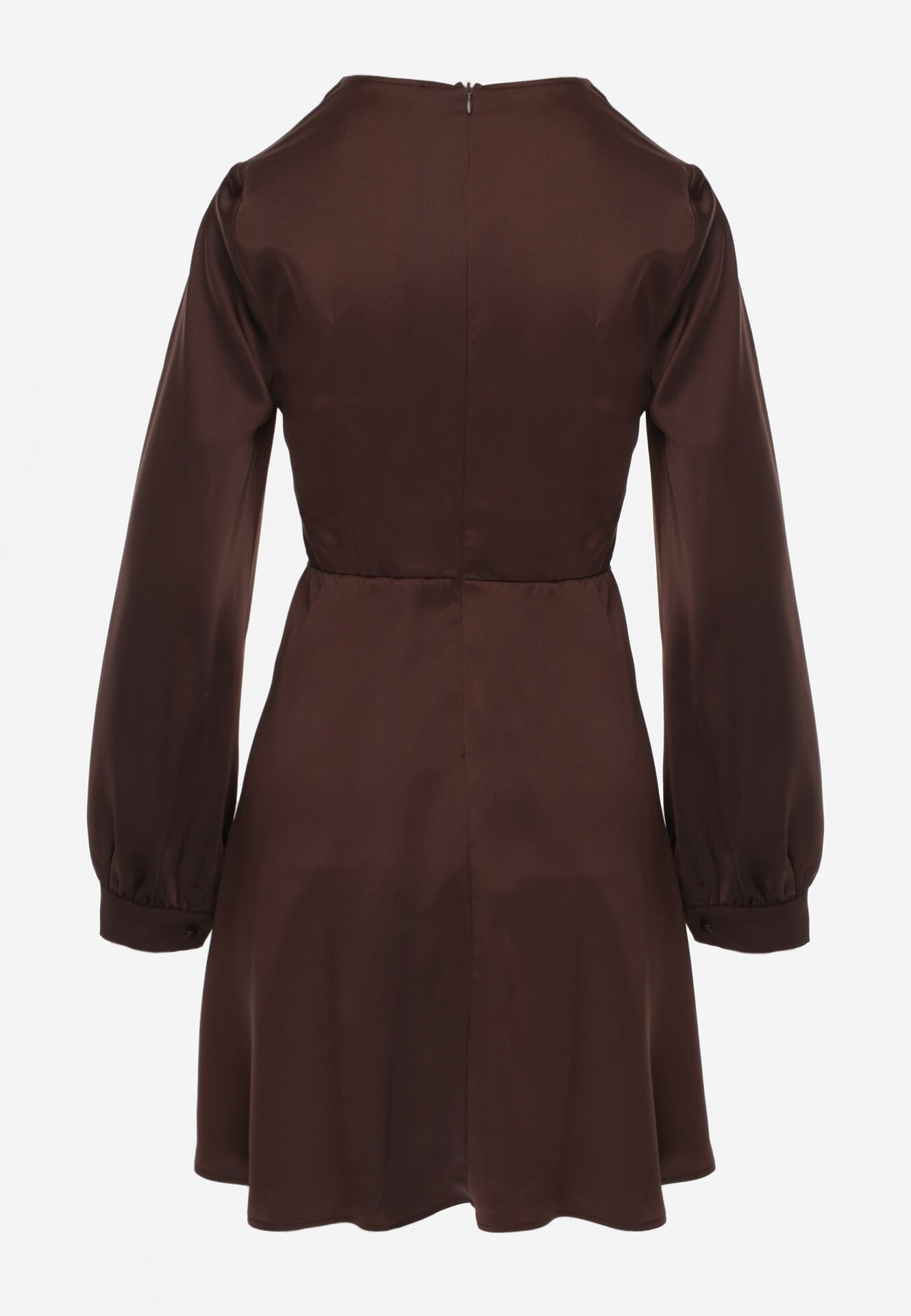 Brązowa Satynowa Sukienka VICES z Bawełny o Kopertowym Kroju Glanita