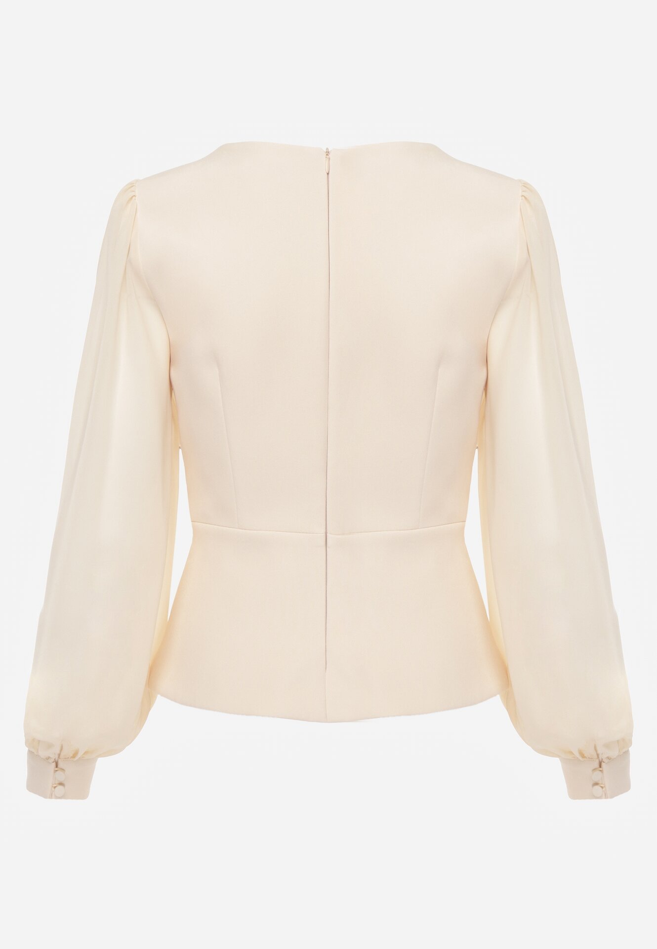 Beżowa Bluzka Kopertowa VICES z Dekoltem V Bufiastymi Rękawkami i Zaakcentowanymi Ramionami Tine