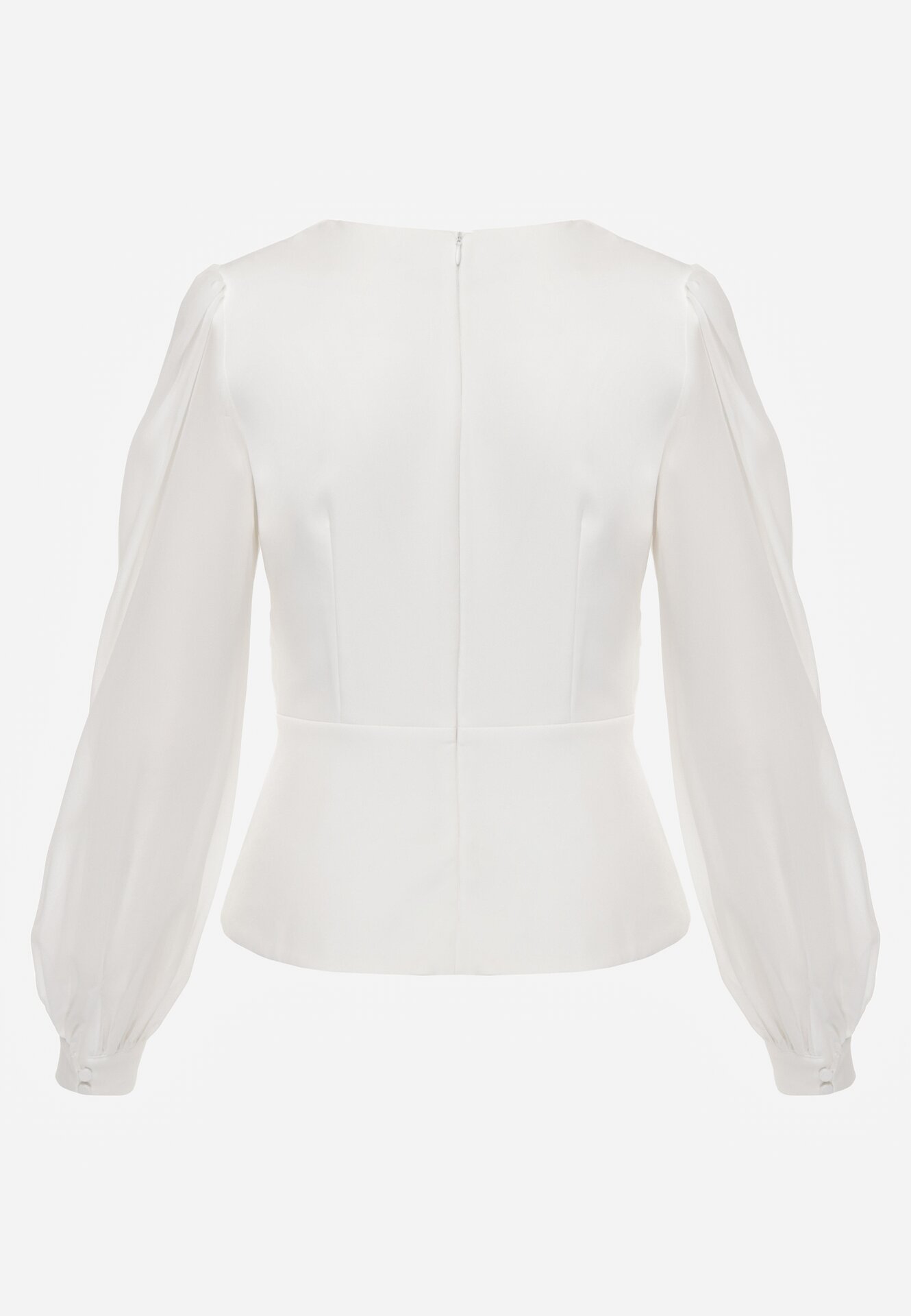 Biała Bluzka Kopertowa VICES z Dekoltem V Bufiastymi Rękawkami i Zaakcentowanymi Ramionami Tine