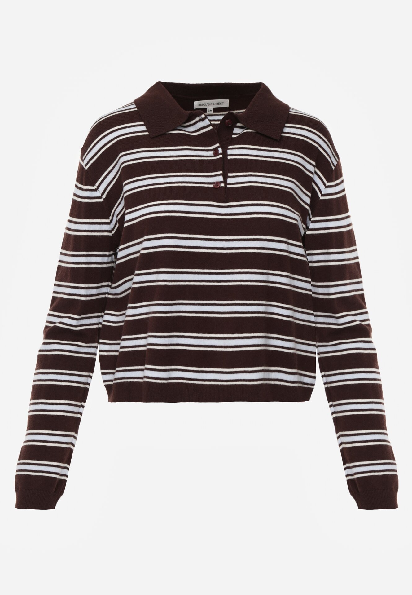 Brązowy Sweter w Paski z Kołnierzykiem z Wiskozą Minkalia