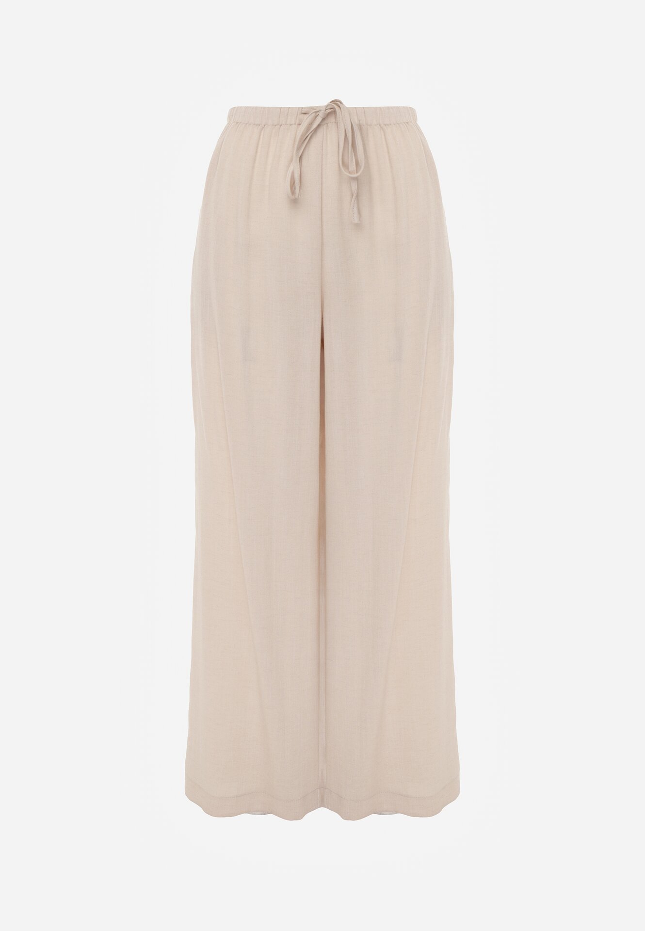 Beżowe Wiskozowe Spodnie z Szeroką Nogawką i Wiązaniem w Talii Terisanna