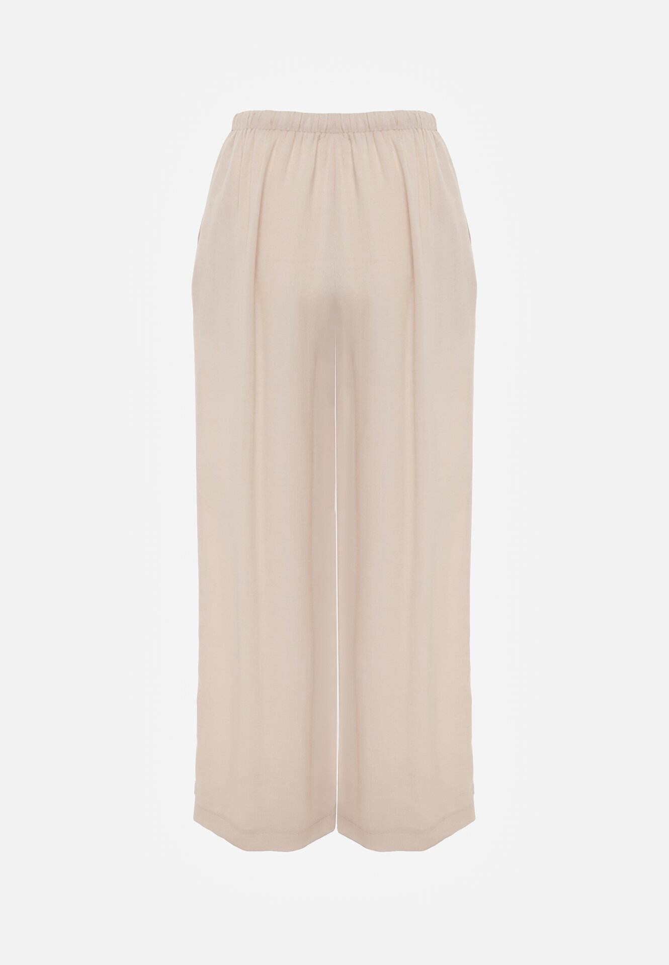 Beżowe Wiskozowe Spodnie z Szeroką Nogawką i Wiązaniem w Talii Terisanna