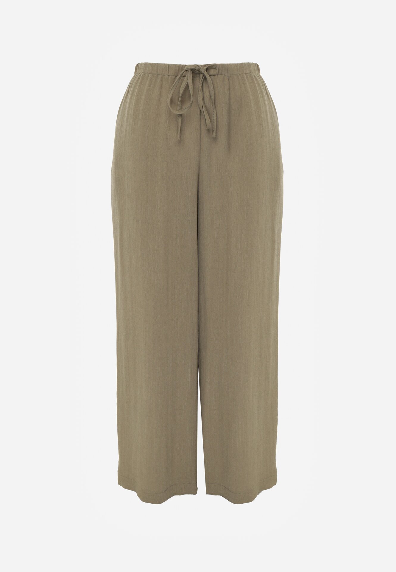 Zielone Wiskozowe Spodnie z Szeroką Nogawką i Wiązaniem w Talii Terisanna