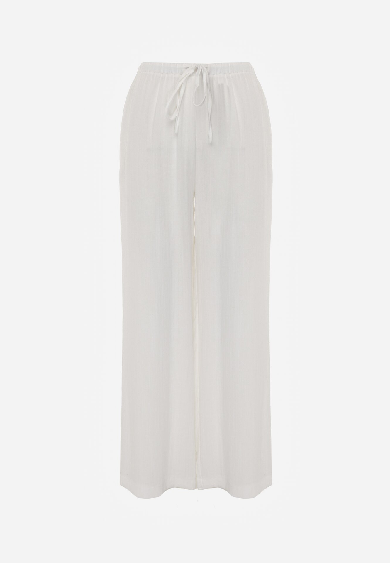 Białe Wiskozowe Spodnie z Szeroką Nogawką i Wiązaniem w Talii Terisanna