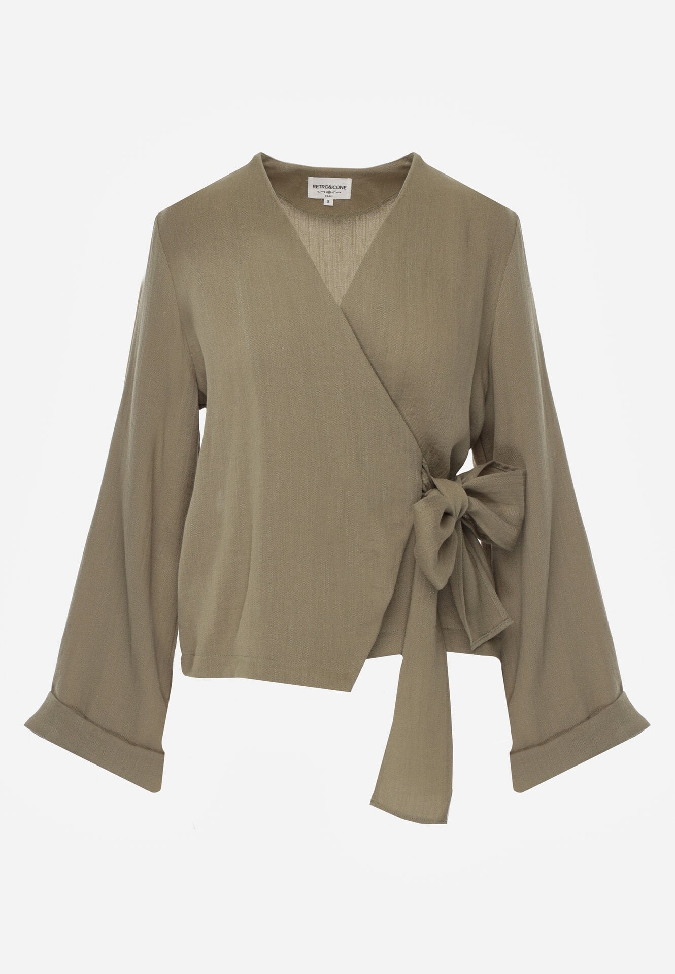 Zielona Kopertowa Bluzka z Wiskozy Ozdobiona Wiązaniem Velanitte