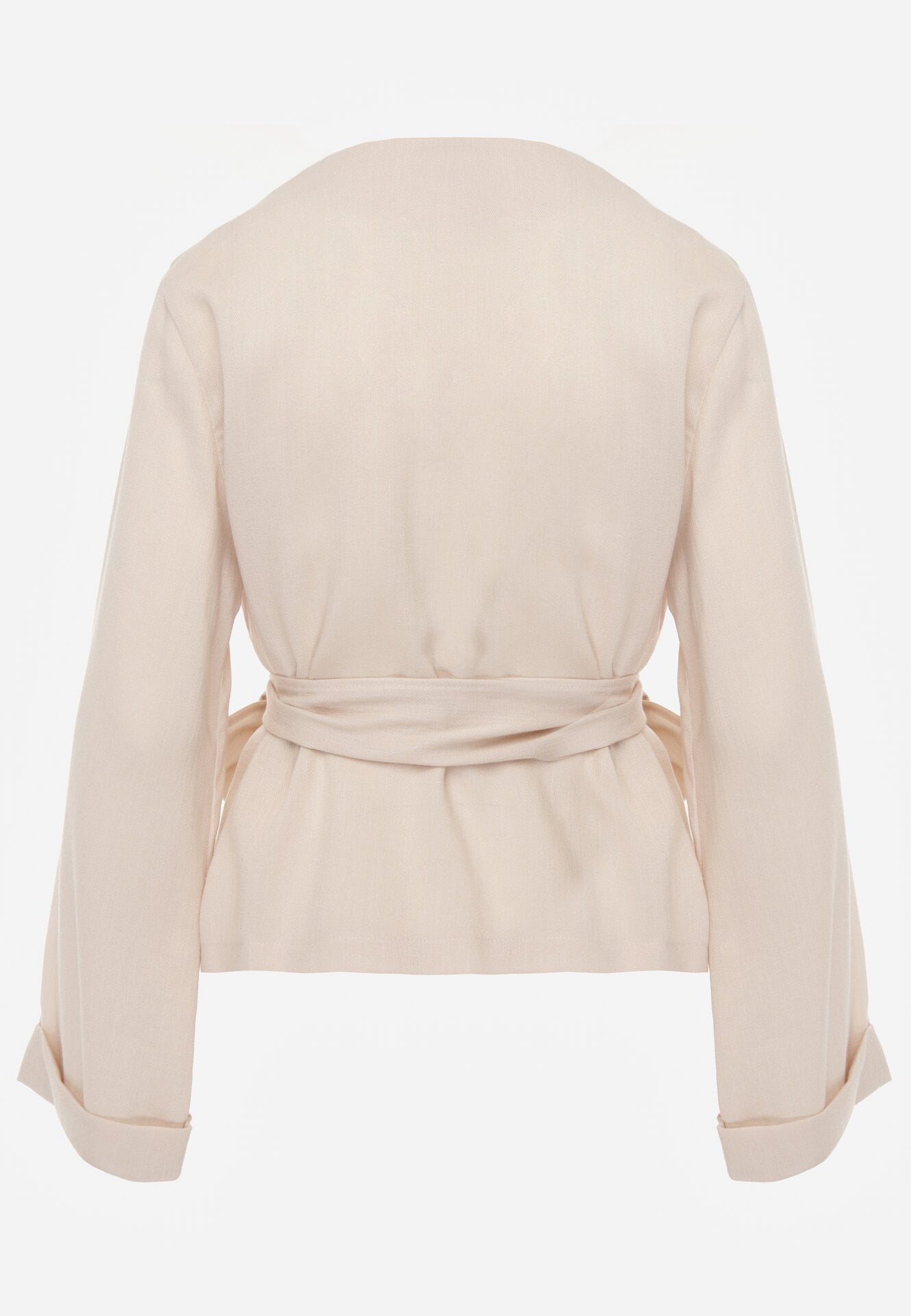 Beżowa Kopertowa Bluzka z Wiskozy Ozdobiona Wiązaniem Velanitte