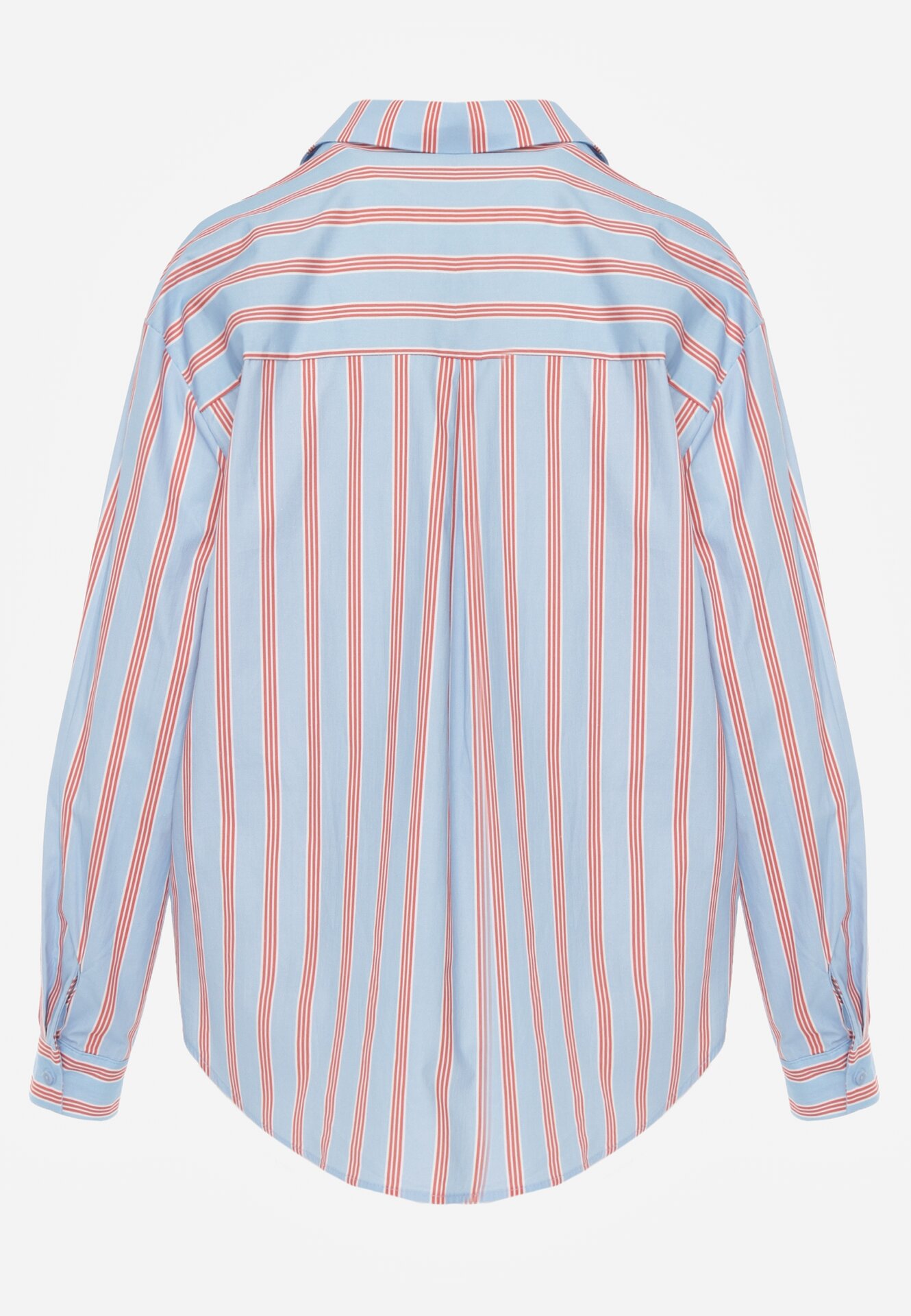 Niebieska Bawełniana Koszula o Kroju Oversize Ozdobiona Pionowymi Paskami Ulialia