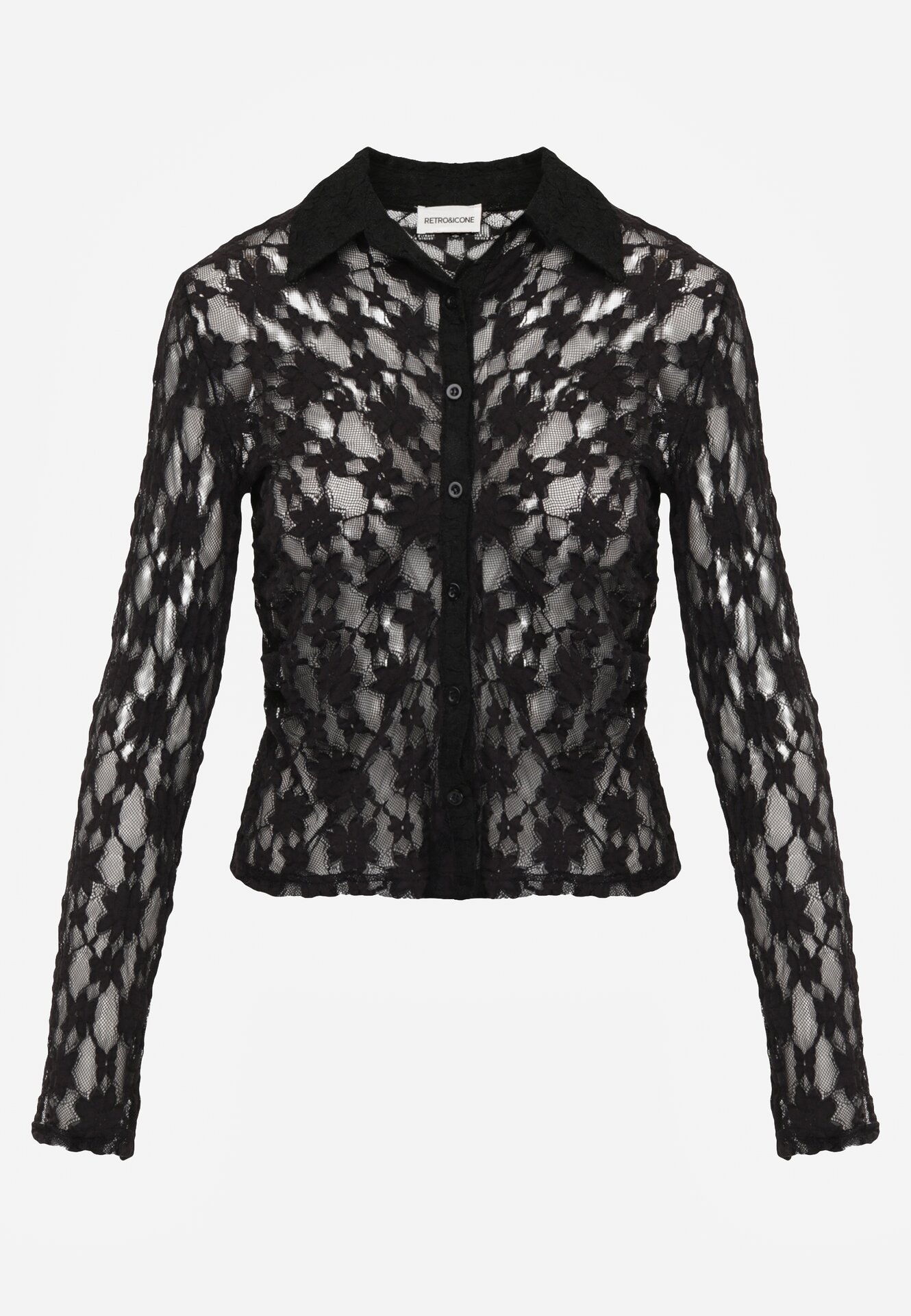 Czarna Koszula Ozdobiona Koronką Lanelv