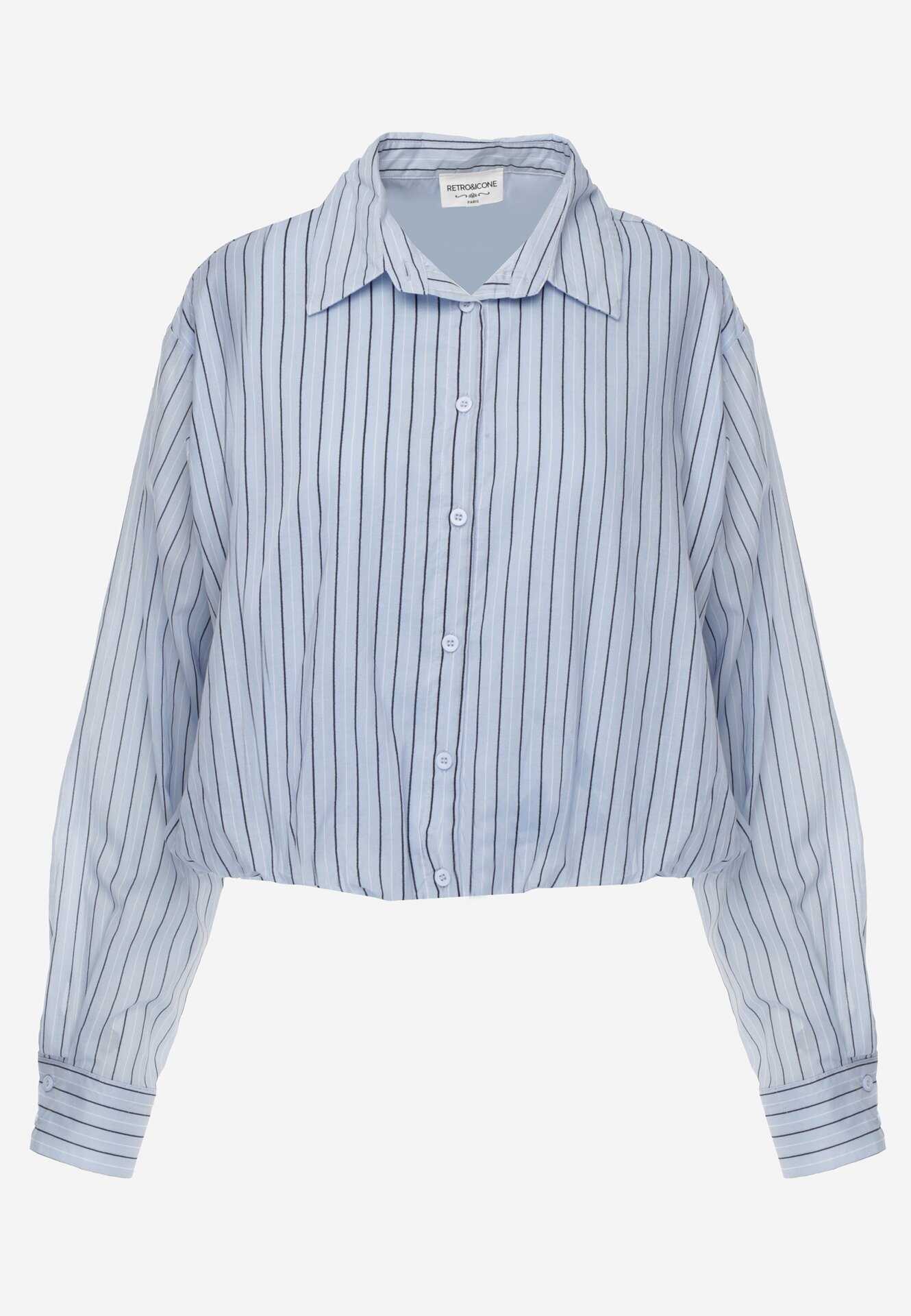 Niebieska Bawełniana Koszula Oversize w Pionowe Paski z Gumką Kycer