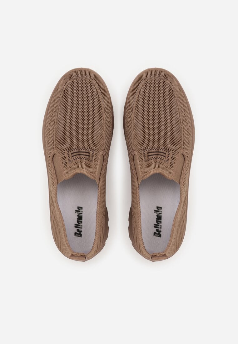 Ciemnobeżowe Wsuwane Buty Sportowe Sneakersy z Siateczki z Elastycznymi Wstawkami Aerero