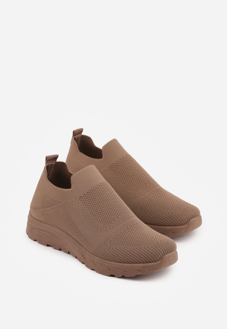 Ciemnobeżowe Siateczkowe Buty Sportowe Sneakersy o Wsuwanym Fasonie Abhold
