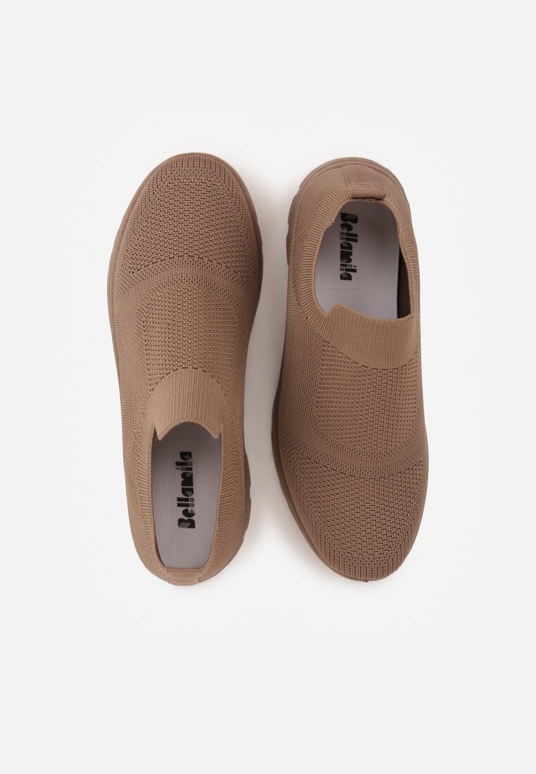 Ciemnobeżowe Siateczkowe Buty Sportowe Sneakersy o Wsuwanym Fasonie Abhold