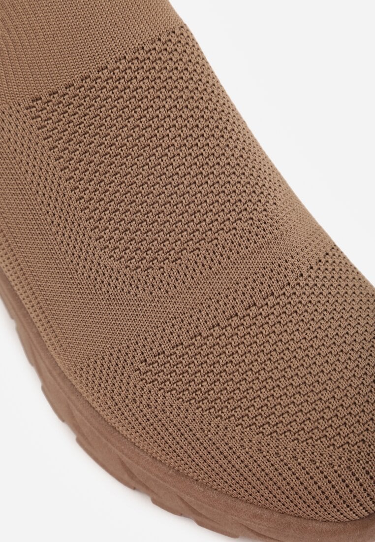 Ciemnobeżowe Siateczkowe Buty Sportowe Sneakersy o Wsuwanym Fasonie Abhold