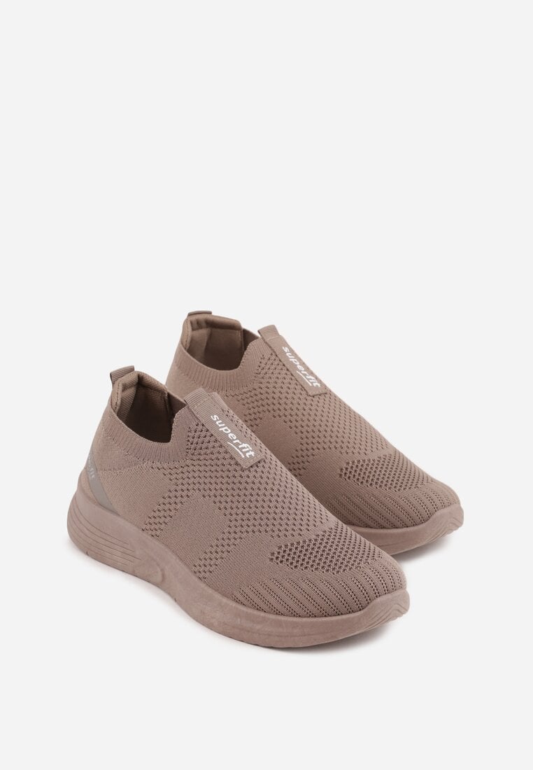 Ciemnobeżowe Wsuwane Buty Sportowe Sneakersy z Siateczkową Cholewką Luthro