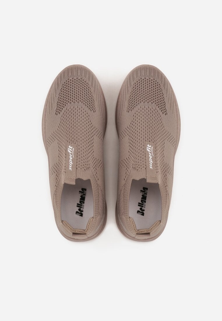 Ciemnobeżowe Wsuwane Buty Sportowe Sneakersy z Siateczkową Cholewką Luthro