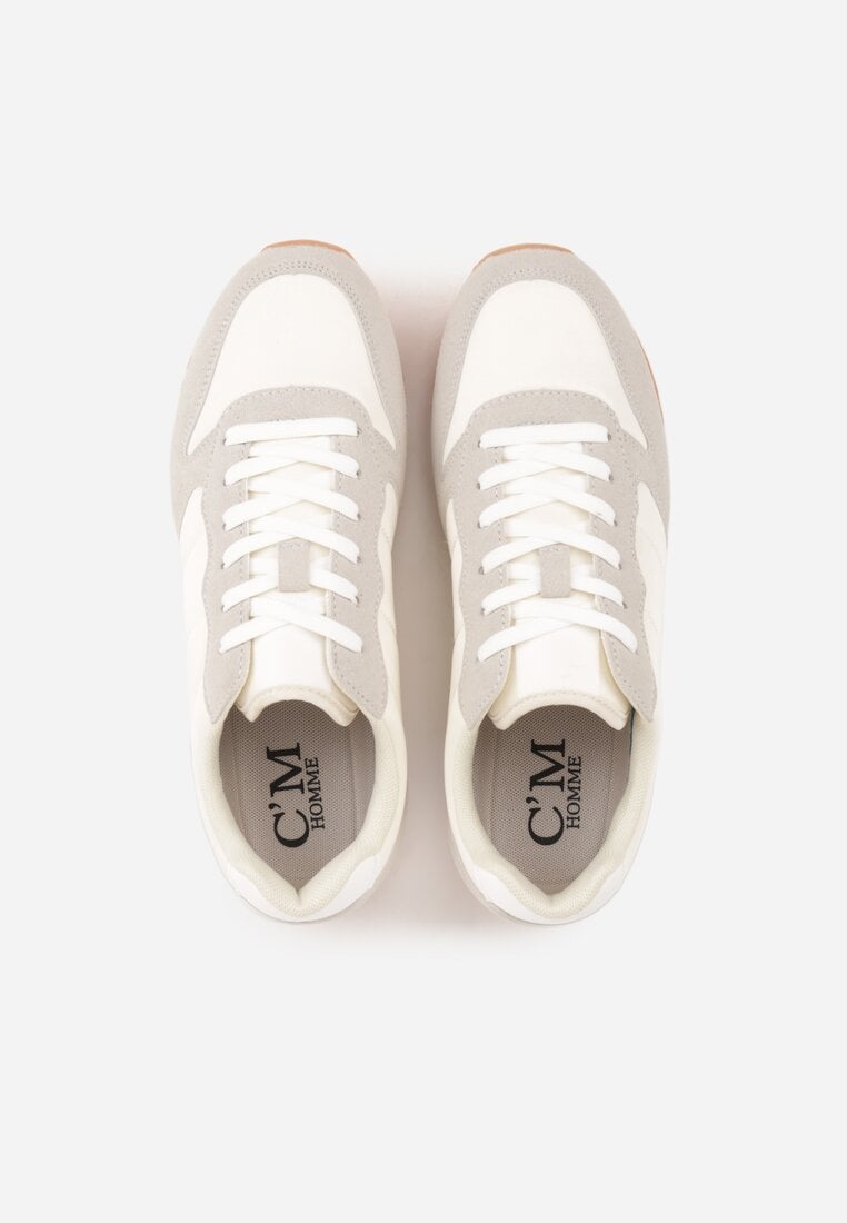 Beżowe Buty Sportowe Sneakersy z Pikowanymi Przeszyciami Nelis