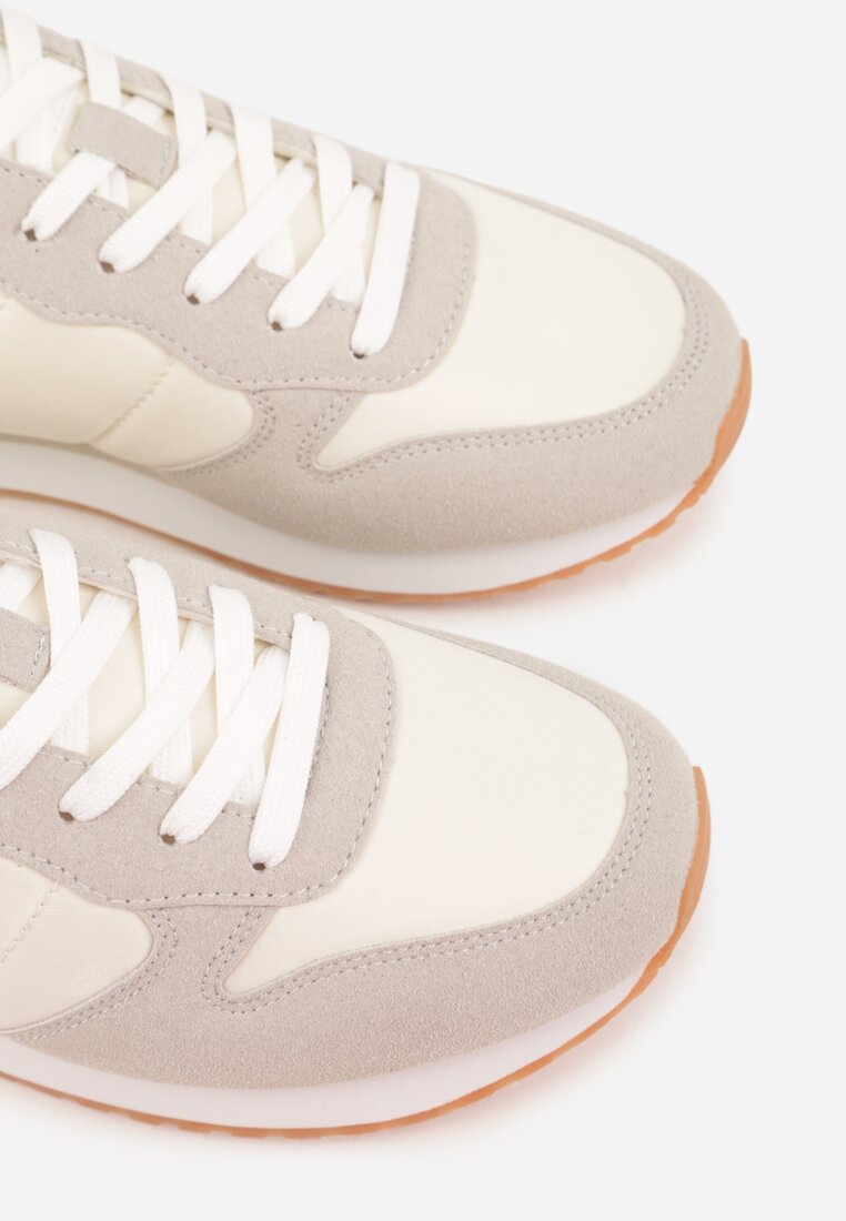 Beżowe Buty Sportowe Sneakersy z Pikowanymi Przeszyciami Nelis