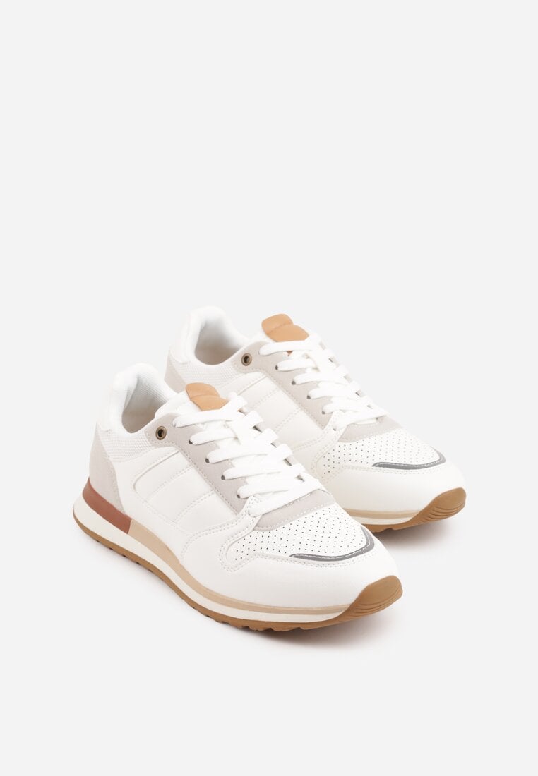 Białe Klasyczne Buty Sportowe Sneakersy z Perforacją na Nosku Lasthora