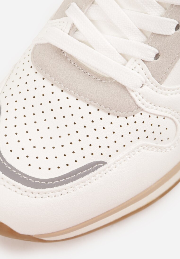 Białe Klasyczne Buty Sportowe Sneakersy z Perforacją na Nosku Lasthora