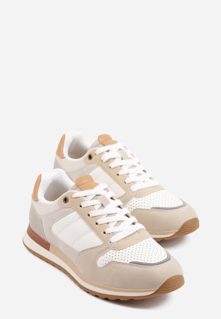 Beżowe Klasyczne Buty Sportowe Sneakersy z Perforacją na Nosku Lasthora