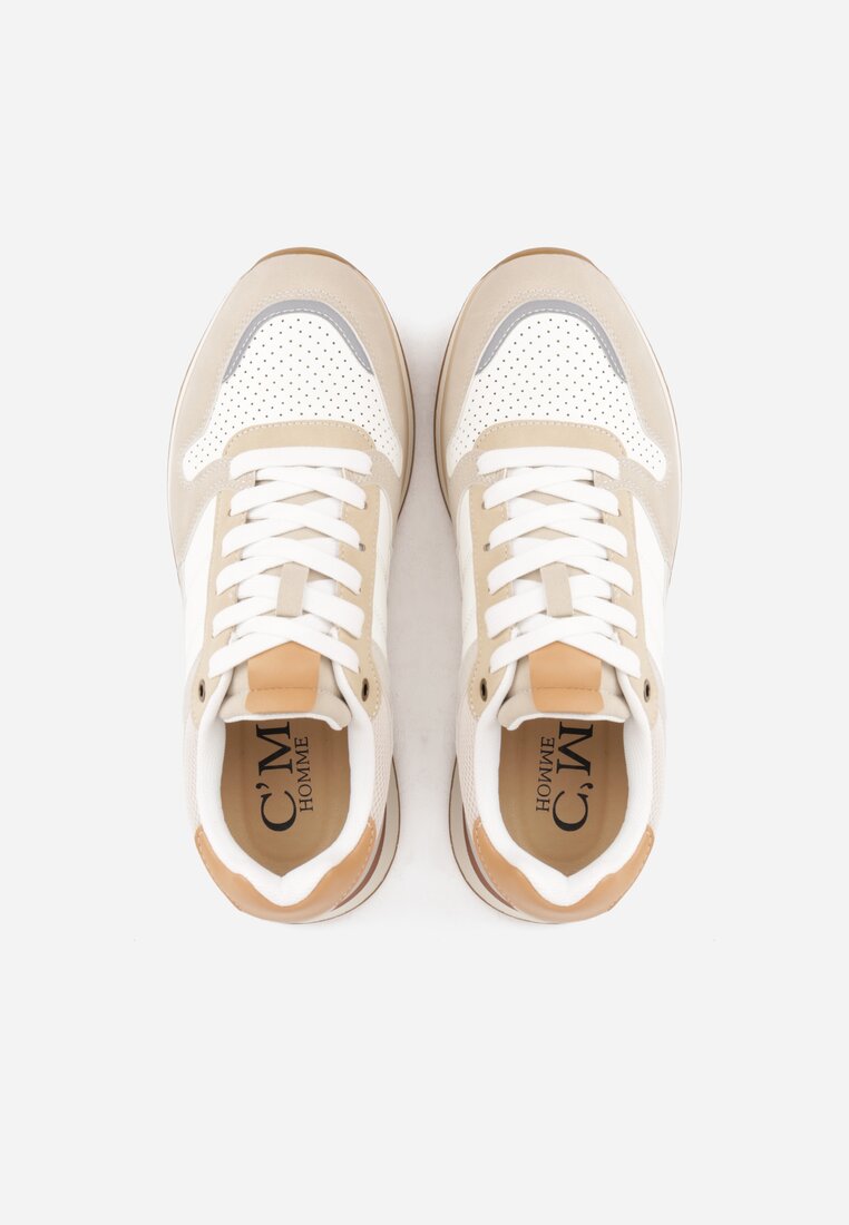 Beżowe Klasyczne Buty Sportowe Sneakersy z Perforacją na Nosku Lasthora