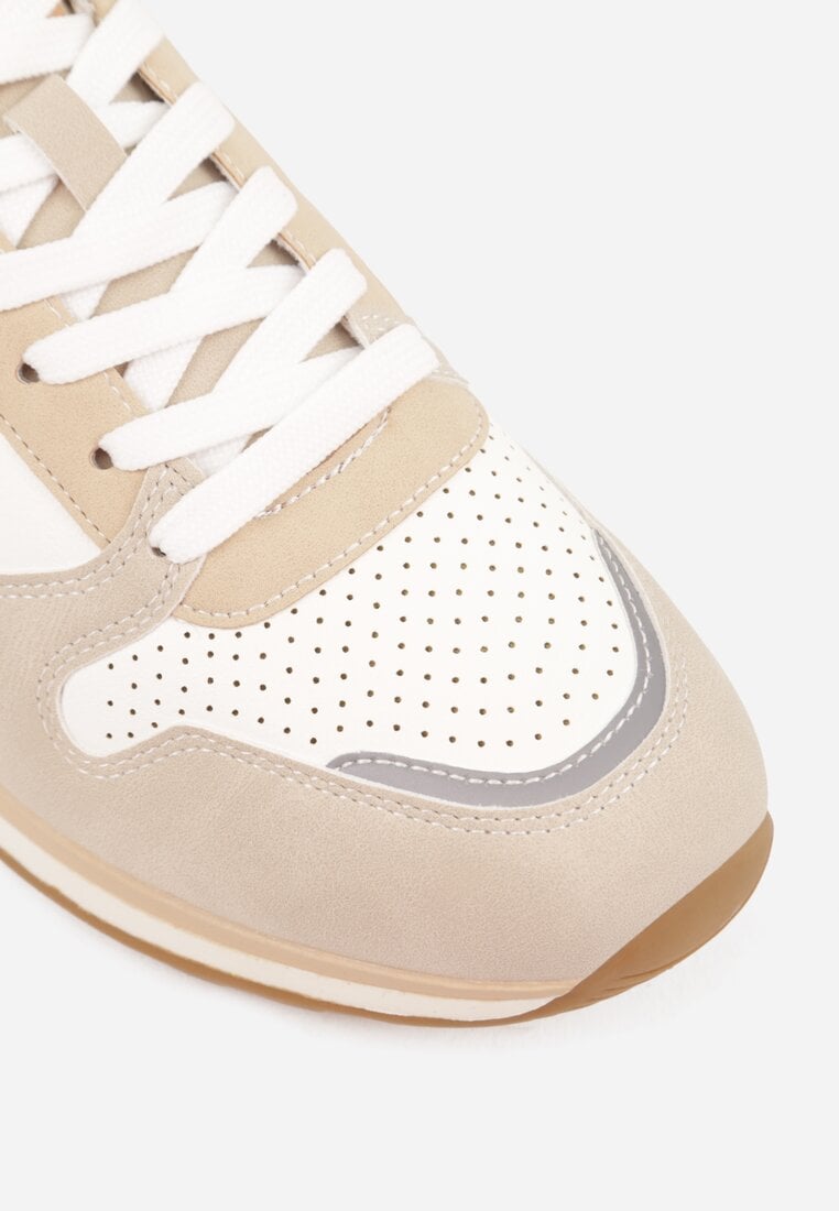Beżowe Klasyczne Buty Sportowe Sneakersy z Perforacją na Nosku Lasthora