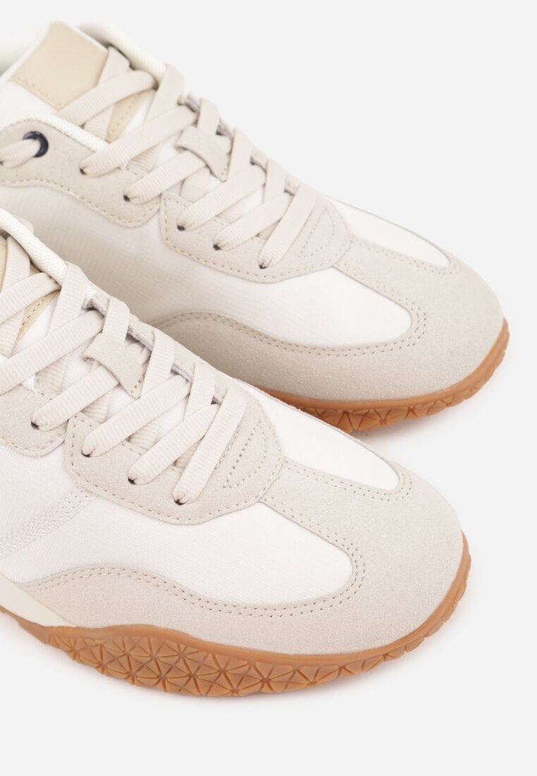 Beżowe Buty Sportowe Sneakersy z Ozdobnymi Naszyciami Aerylia