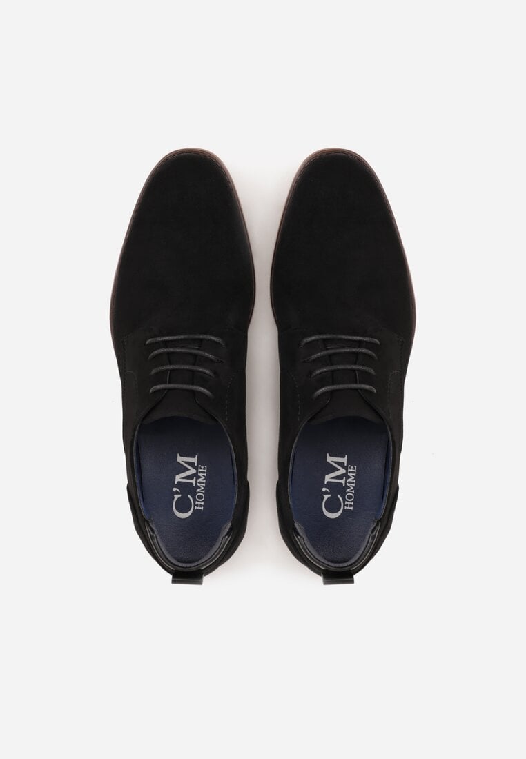 Czarne Sznurowane Półbuty z Imitacji Zamszu w Eleganckim Stylu Rhodica