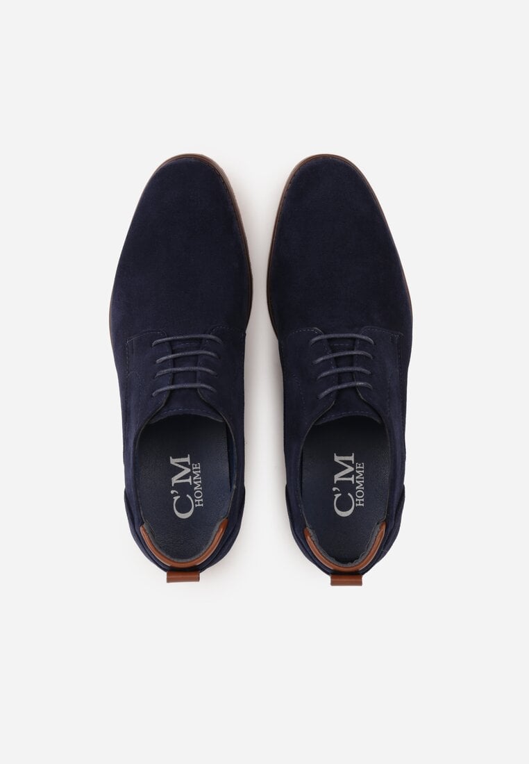 Granatowe Sznurowane Półbuty z Imitacji Zamszu w Eleganckim Stylu Rhodica