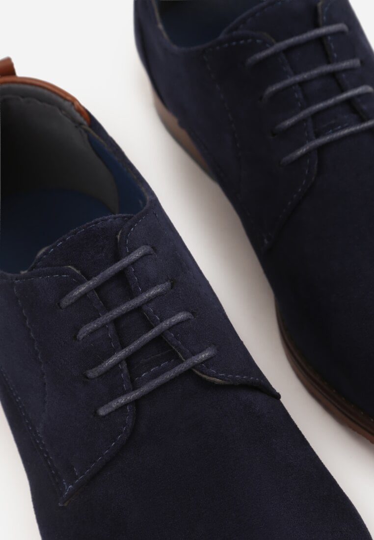 Granatowe Sznurowane Półbuty z Imitacji Zamszu w Eleganckim Stylu Rhodica