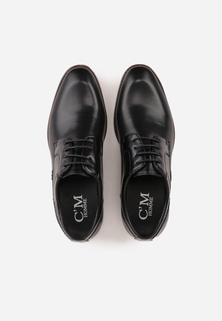 Czarne Eleganckie Półbuty Sznurowane z Ozdobną Perforacją Fild