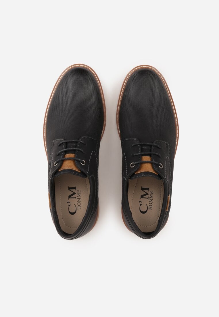 Czarne Sznurowane Półbuty Zdobione Drobną Perforacją Dimates