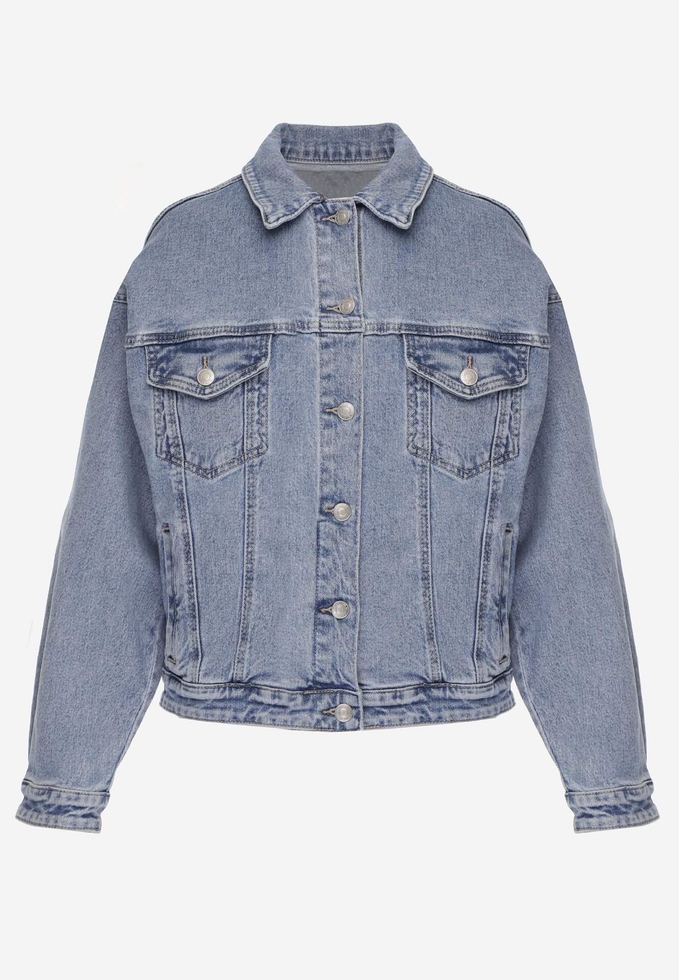 Niebieska Jeansowa Kurtka o Kroju Oversize z Dodatkiem Lyocellu i Bawełną Vimerinia