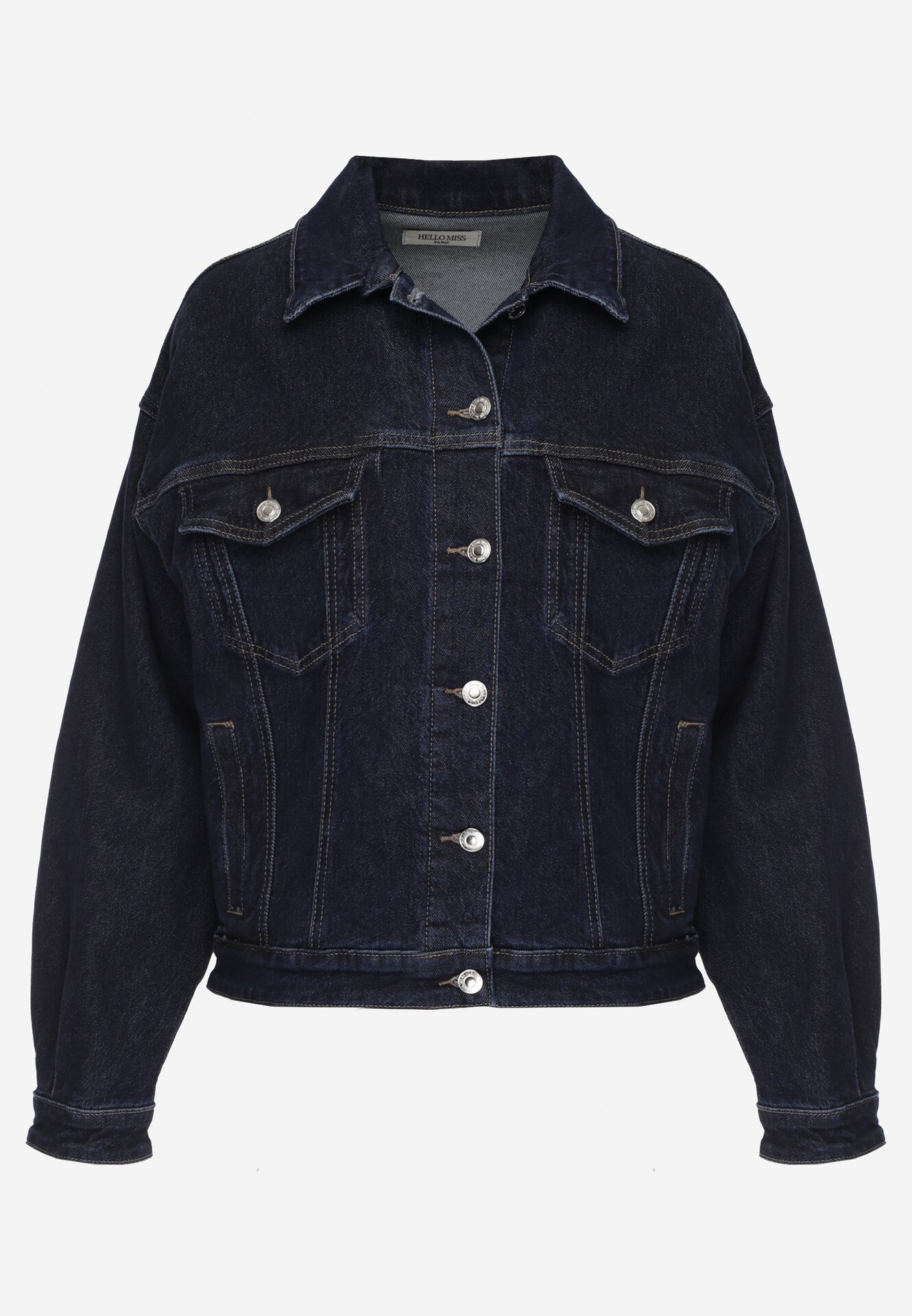 Granatowa Jeansowa Kurtka z Bawełną o Kroju Oversize Vimiloria