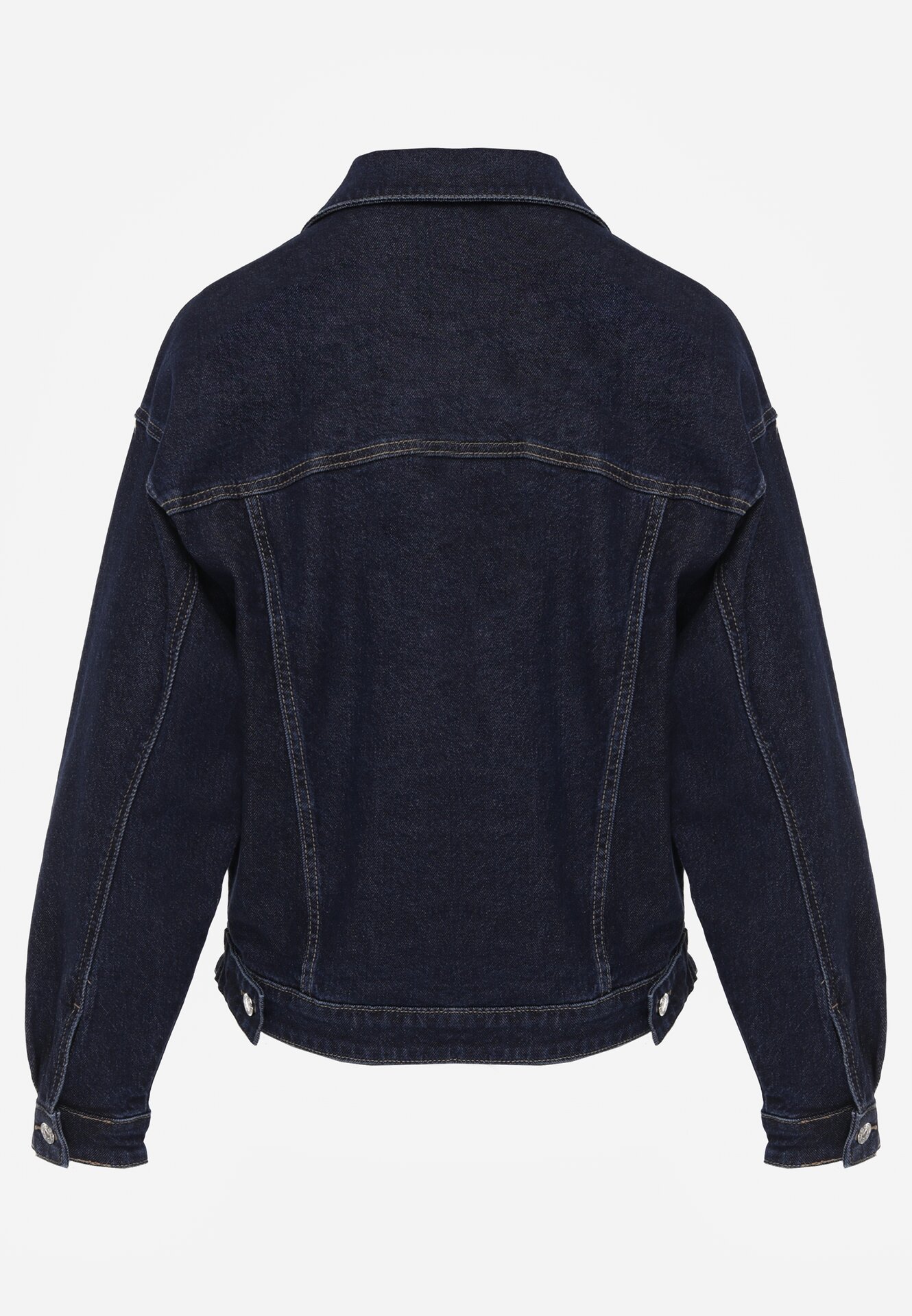 Granatowa Jeansowa Kurtka z Bawełną o Kroju Oversize Vimiloria