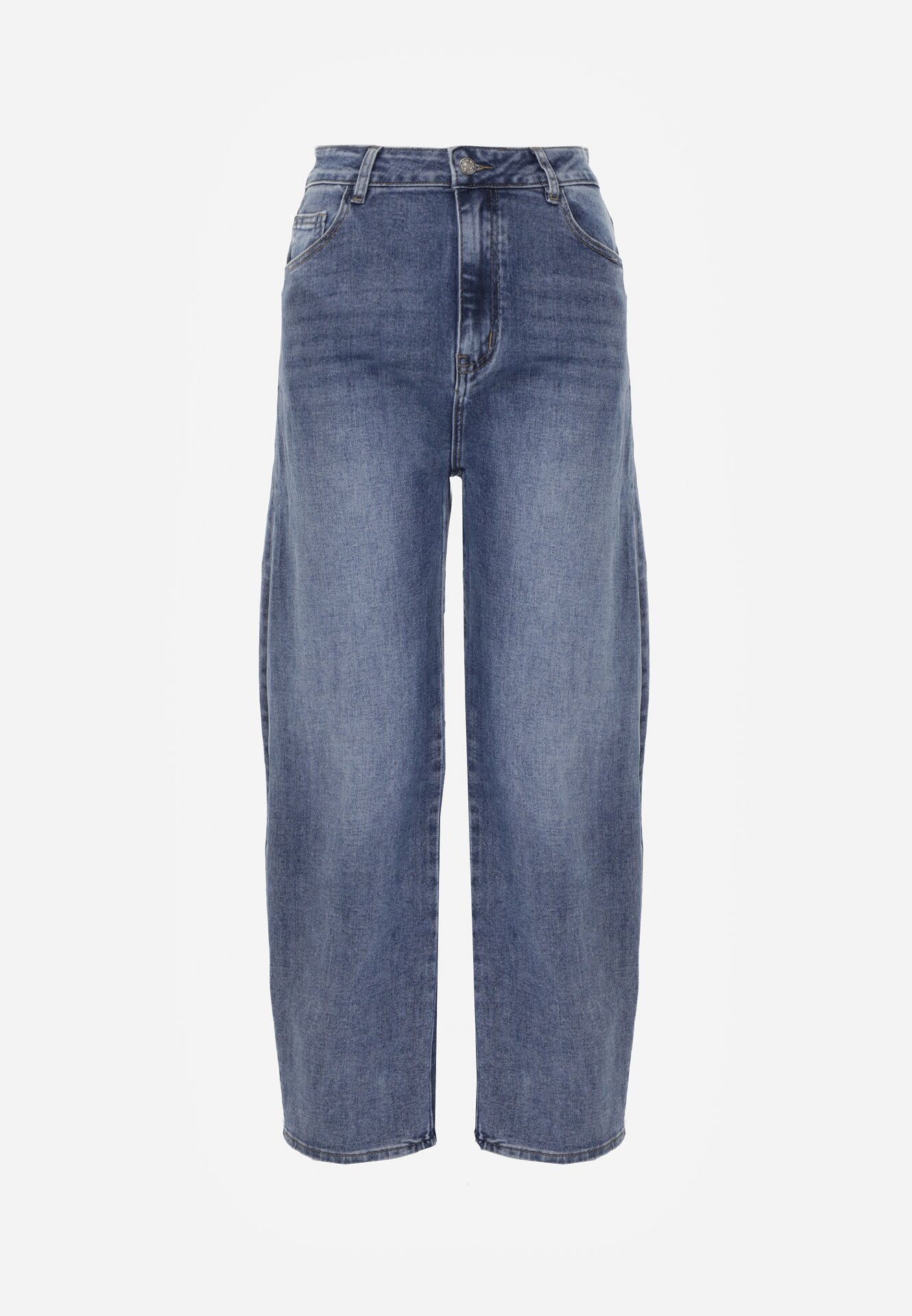 Granatowe Bawełniane Jeansy o Kroju Barrel Leg z Wysokim Stanem Tinalea