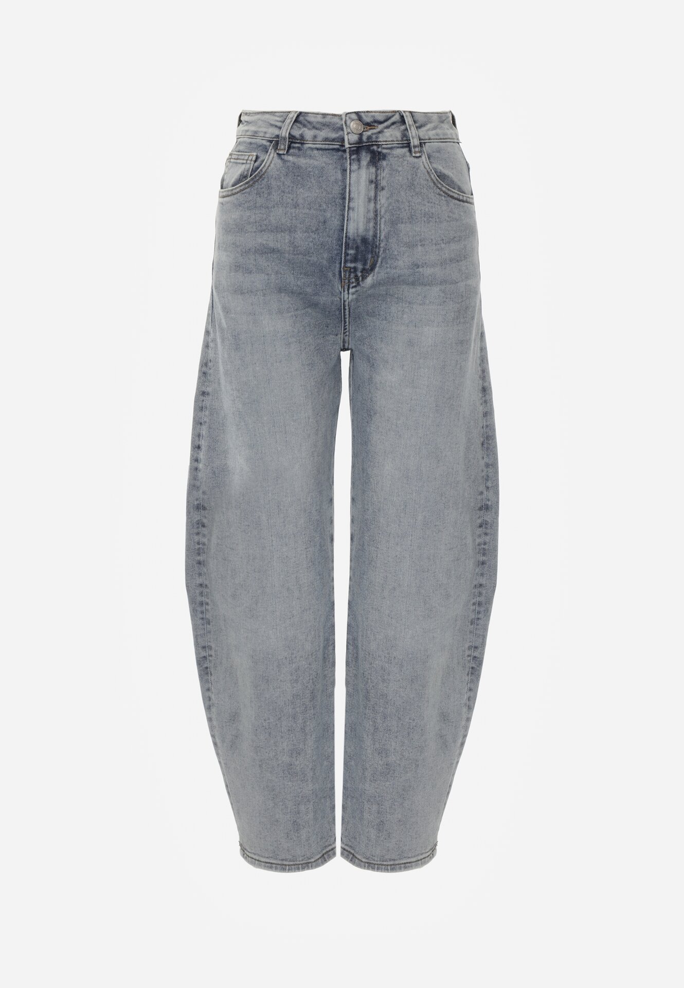 Jasnoniebieskie Bawełniane Jeansy o Kroju Barrel Leg z Wysokim Stanem Vimariele