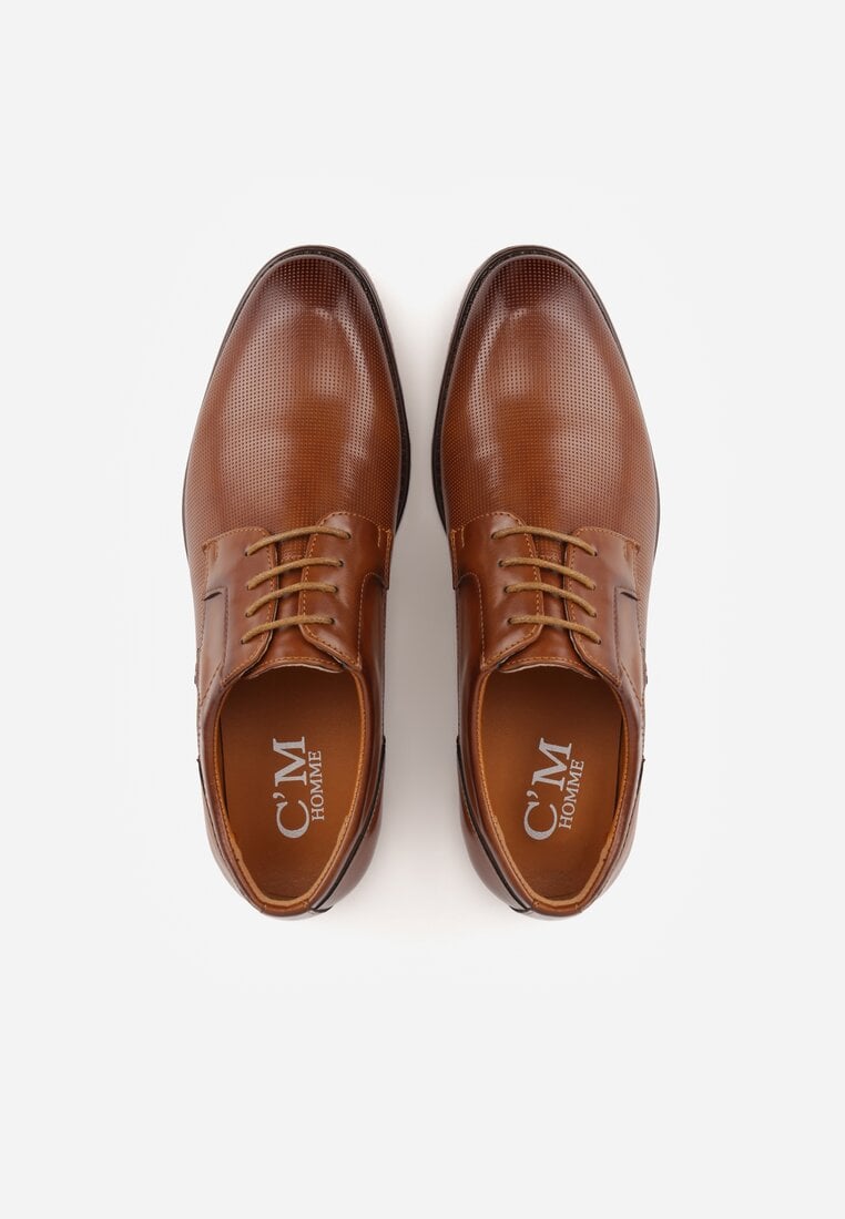 Brązowe Eleganckie Półbuty Sznurowane z Ozdobną Perforacją Fild