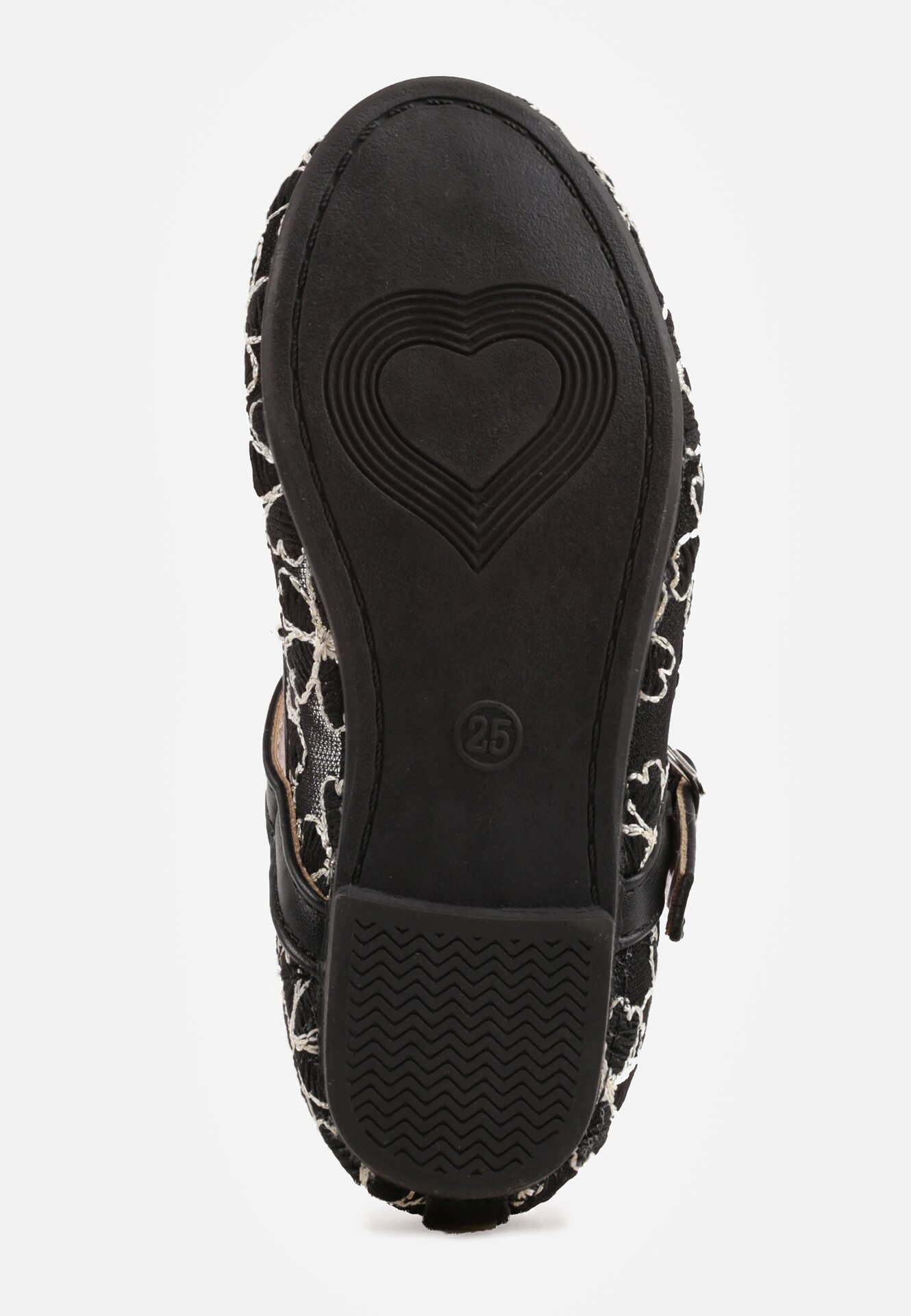 Czarne Siateczkowe Balerinki z Paskiem z Klamerką Zdobione Kwiatowym Haftem Canlea