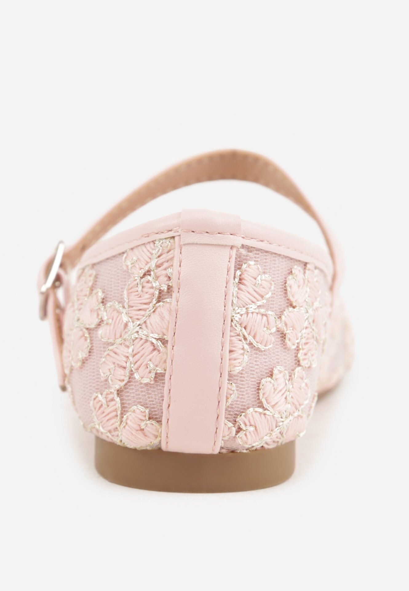 Różowe Siateczkowe Balerinki z Paskiem z Klamerką i Haftowanymi Kwiatami Erolea