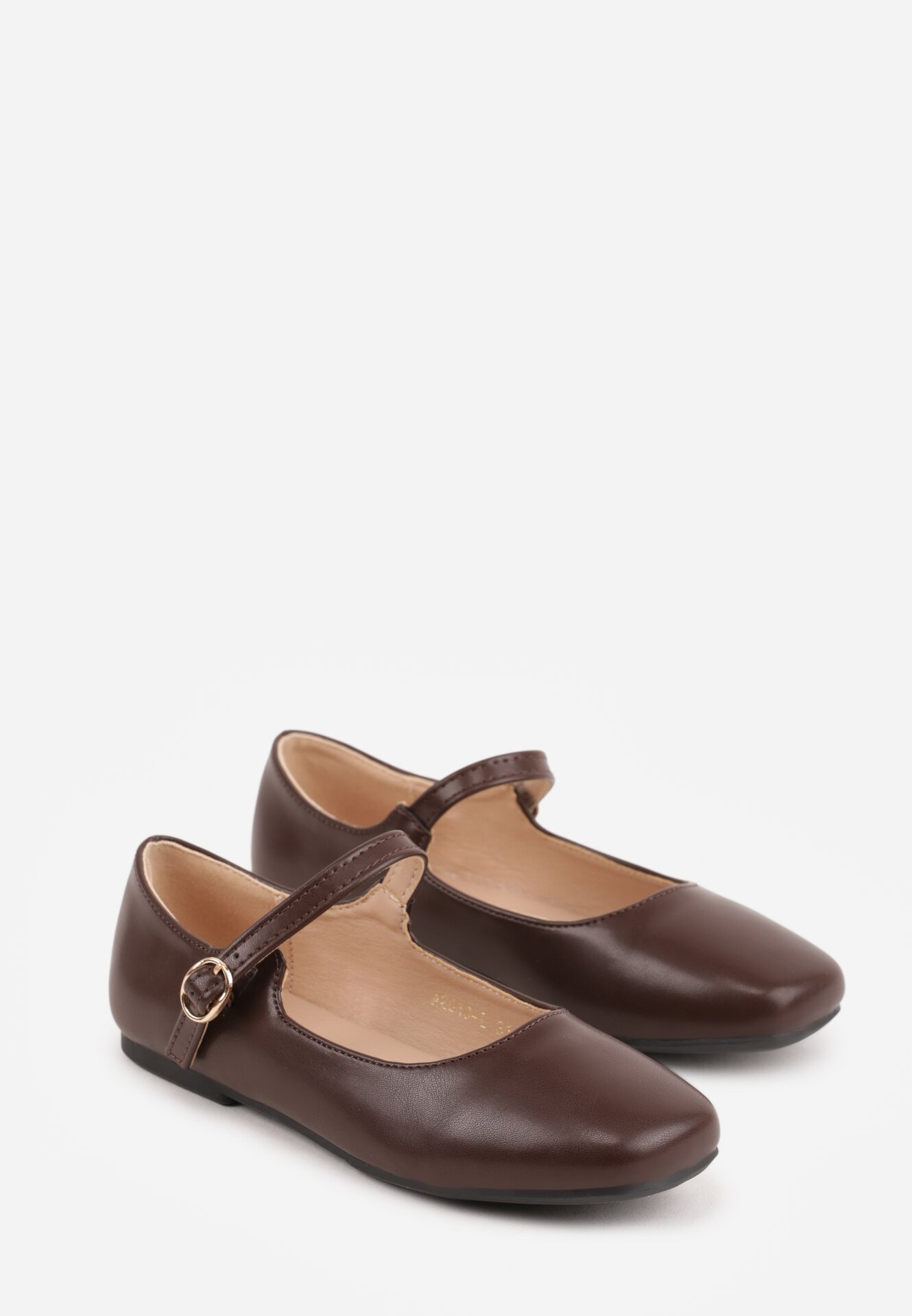 Brązowe Eleganckie Balerinki z Paskiem z Klamerką i Kwadratowym Noskiem Brilea