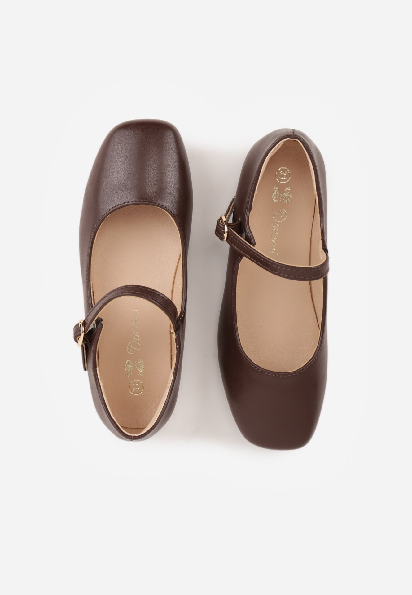 Brązowe Eleganckie Balerinki z Paskiem z Klamerką i Kwadratowym Noskiem Brilea