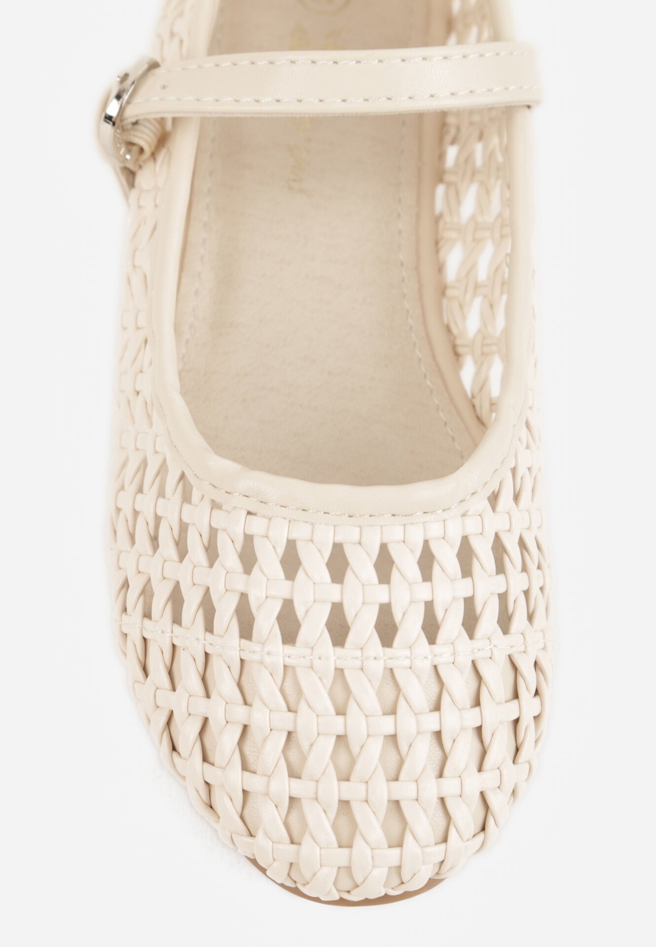 Beżowe Balerinki Ozdobione Plecionką i Paskiem Tesenia