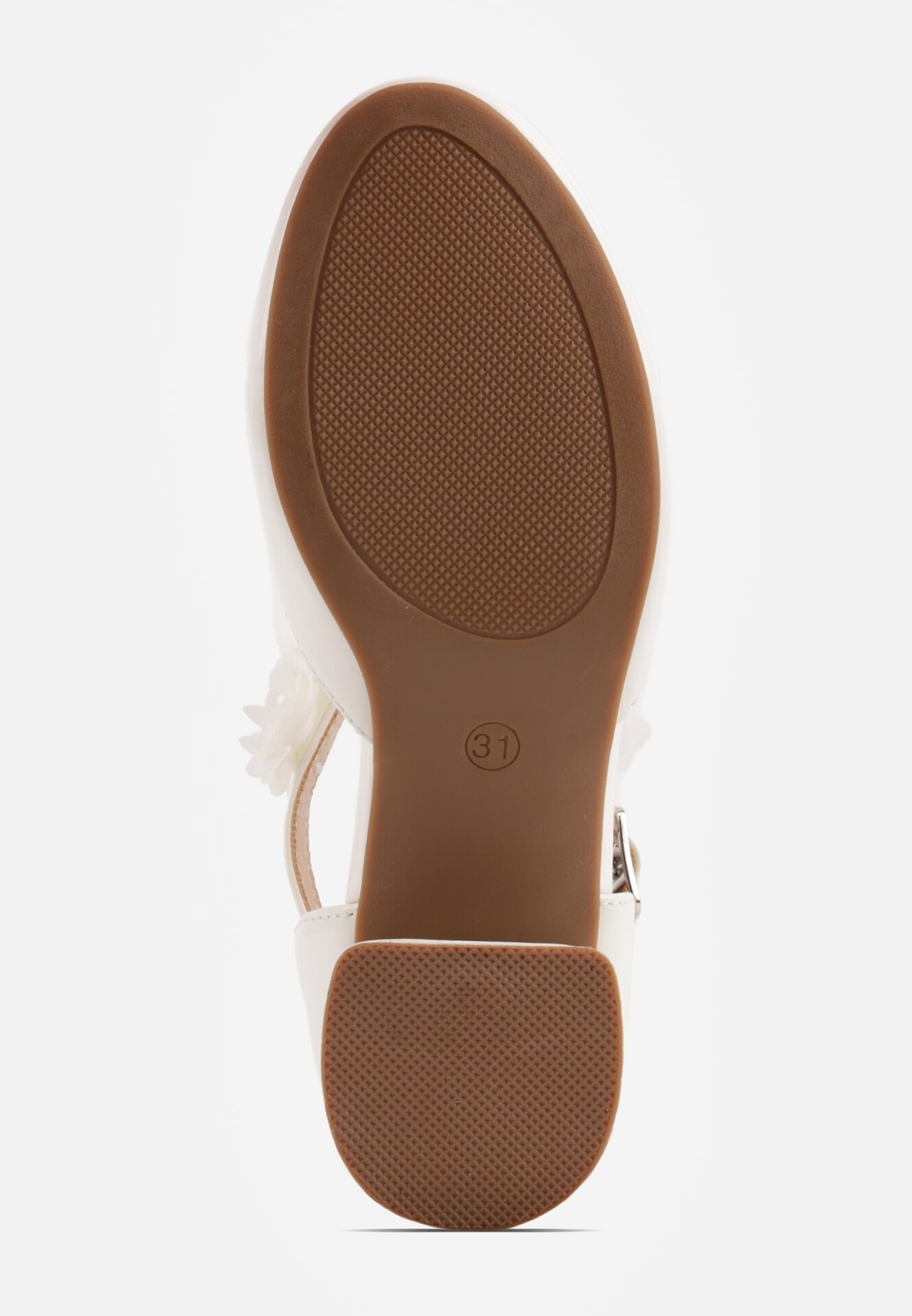 Białe Eleganckie Sandały Czółenka na Niskim Słupku z Kwiatową Aplikacją Hialea