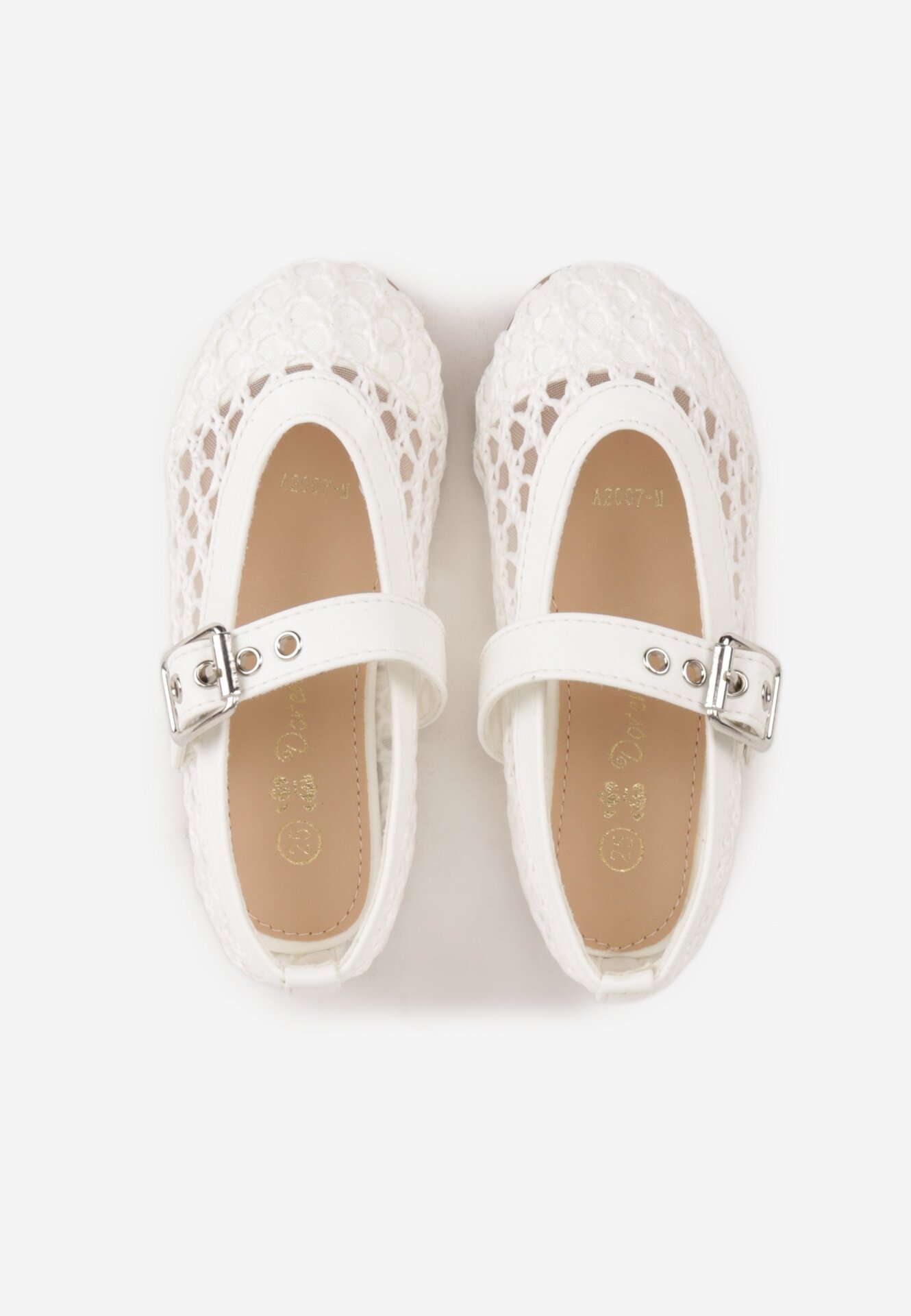 Białe Siateczkowe Balerinki w Stylu Mary Jane z Szydełkowym Wzorem Tramlea