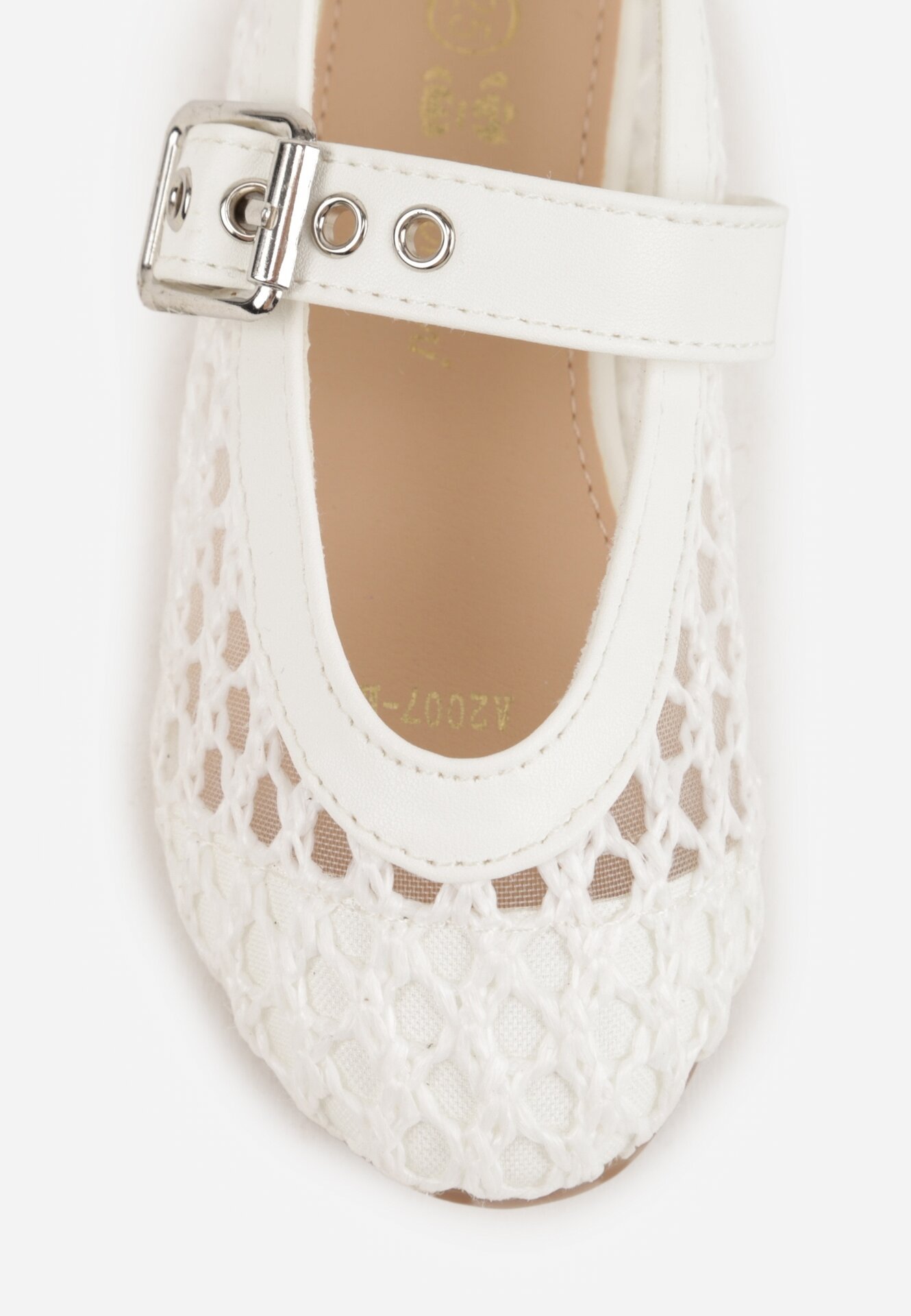 Białe Siateczkowe Balerinki w Stylu Mary Jane z Szydełkowym Wzorem Tramlea