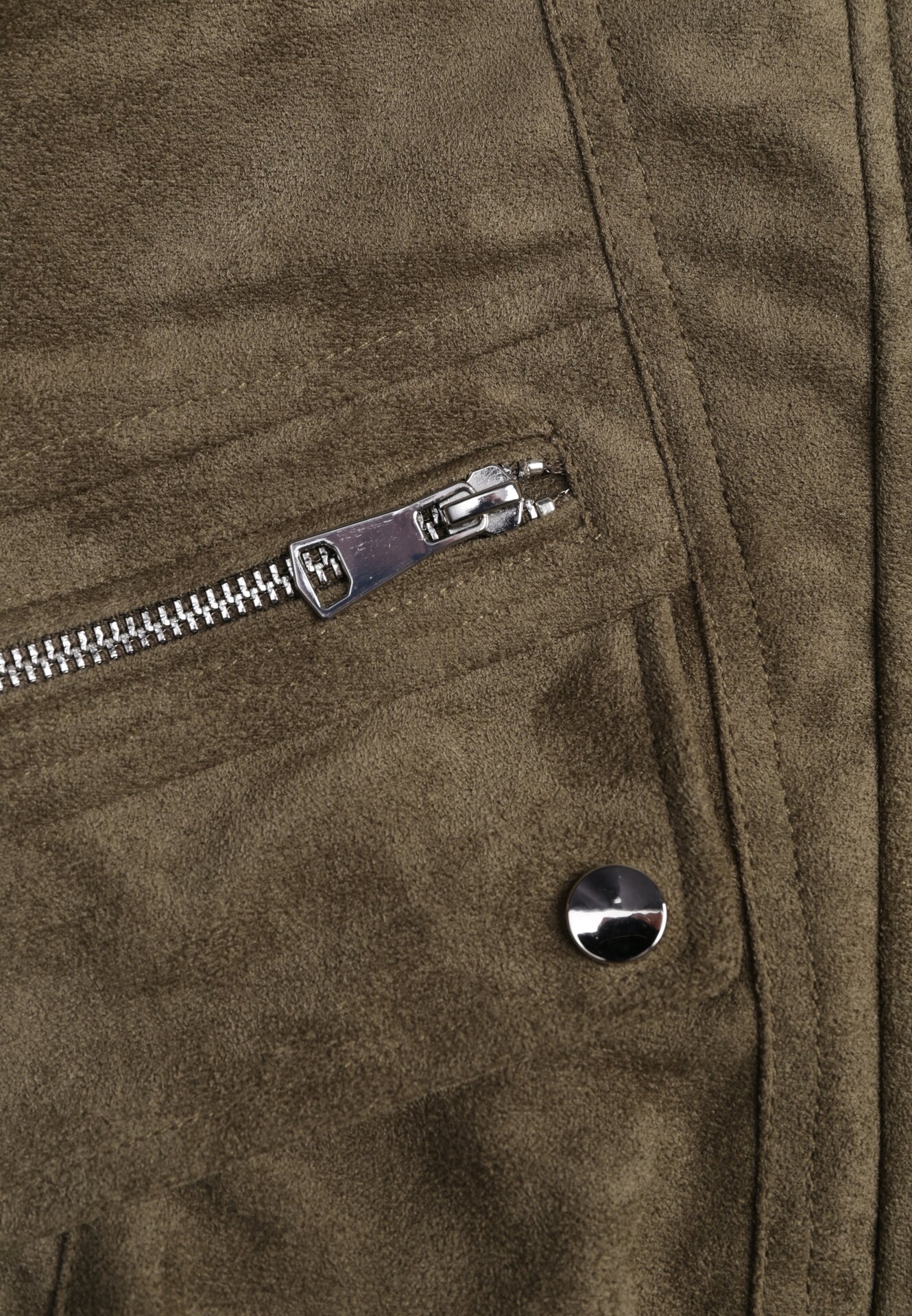 Ciemnobeżowa Kurtka z Imitacji Zamszu w Stylu Utility z Suwakami i Paskiem Birasa